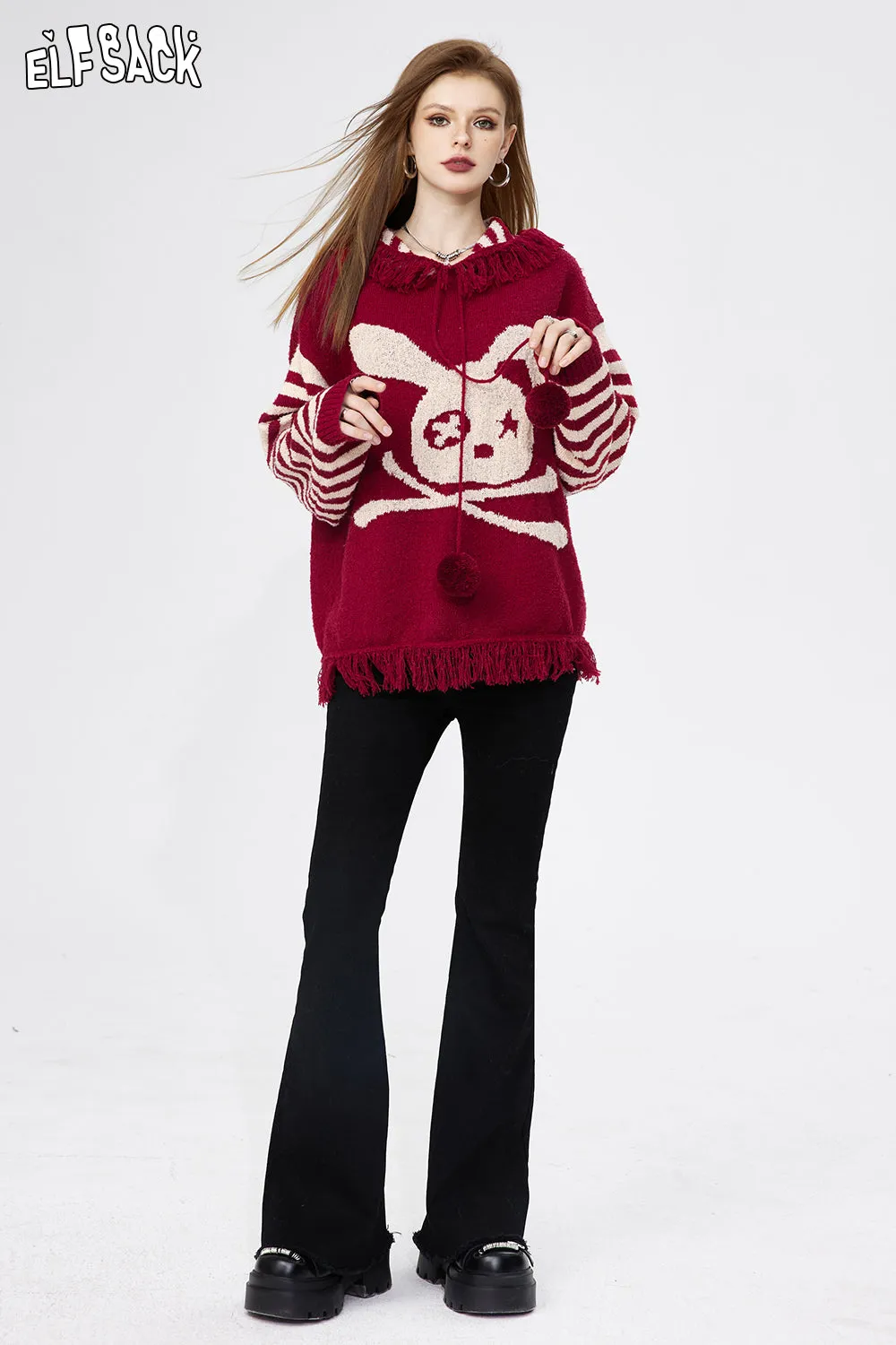 ELFSACK Lightweight Hoodied Sweaters For Women Rabbit Dressy Casual Tops 2024 Spring New
