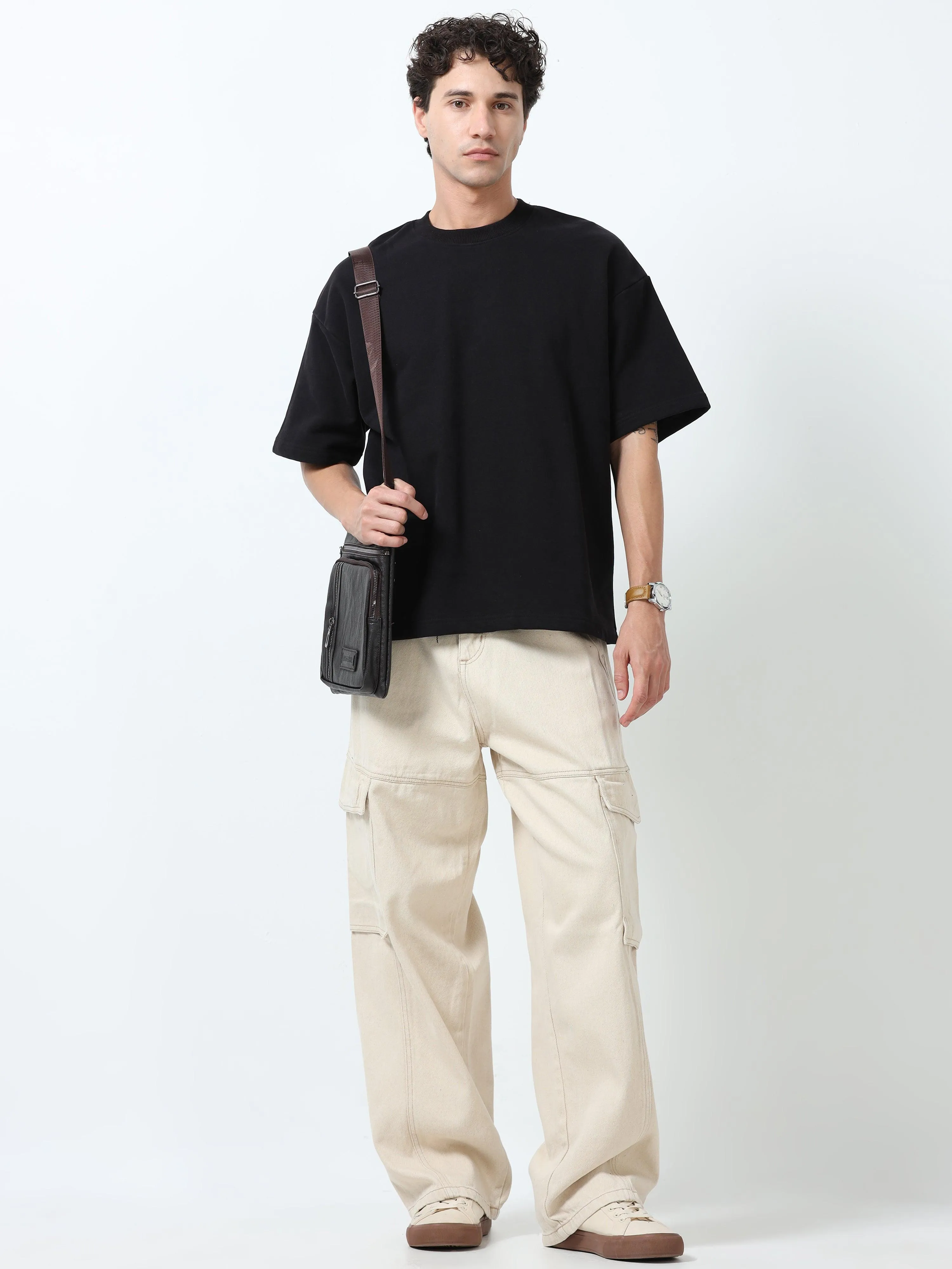 Elowen - Oversized Round neck T Shirt  - Black