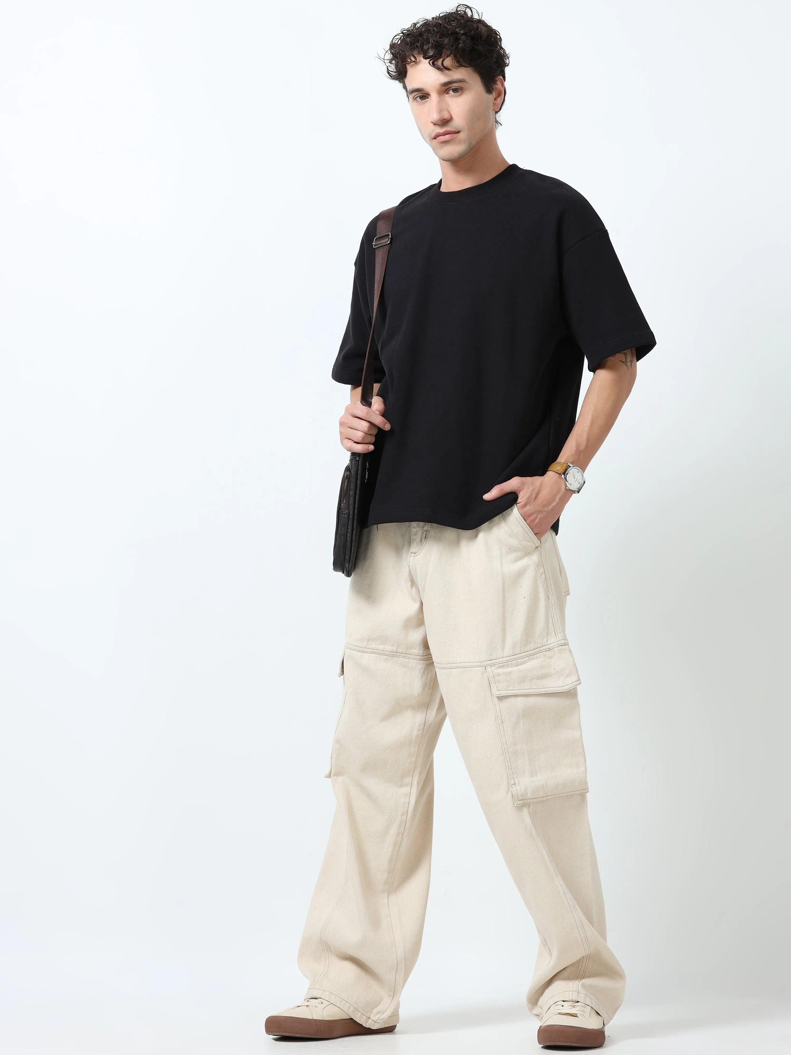 Elowen - Oversized Round neck T Shirt  - Black