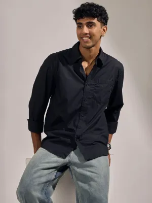 Eluded - Regular Fit Full Sleeve Poplin Shirt - Black