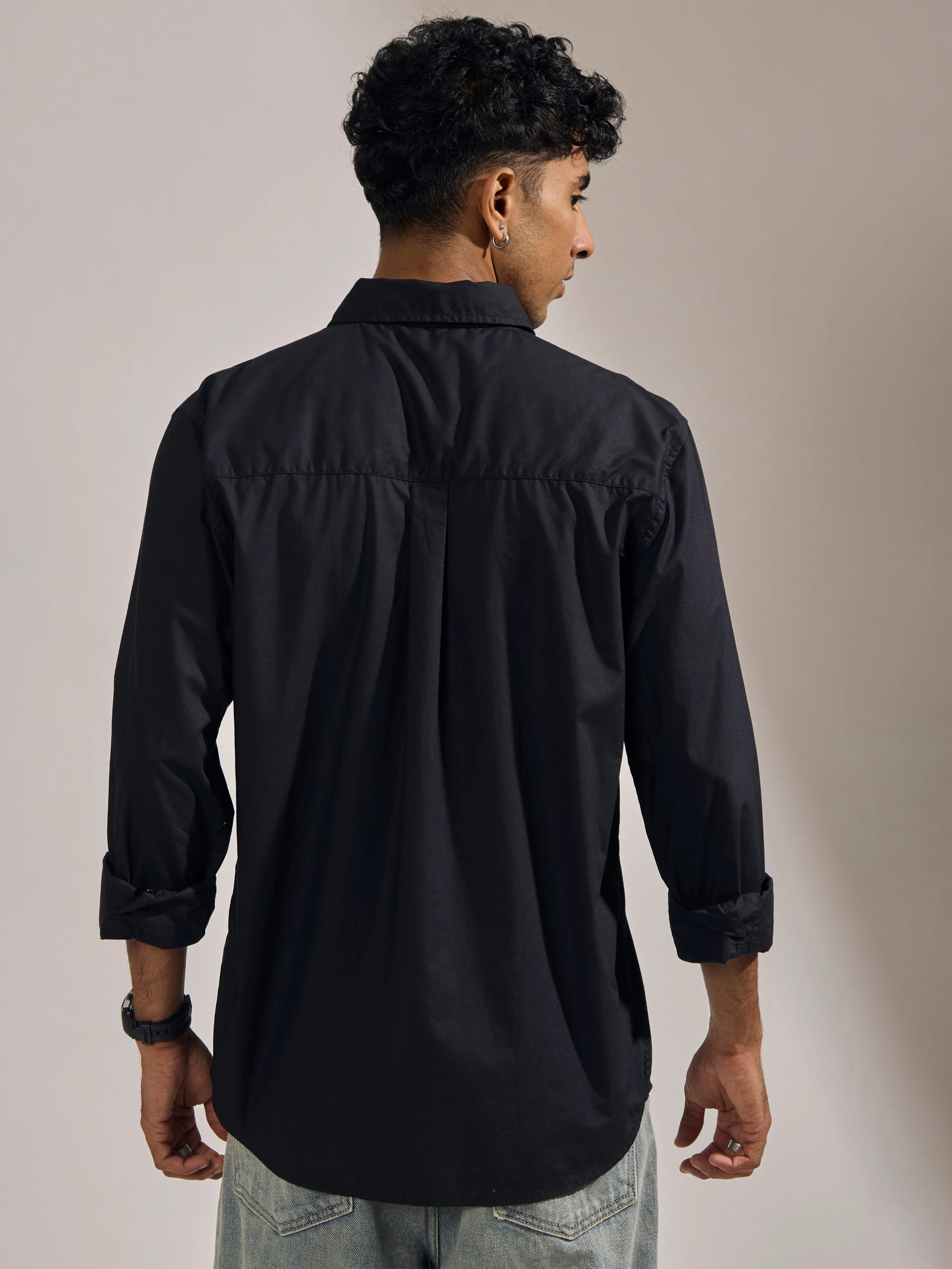 Eluded - Regular Fit Full Sleeve Poplin Shirt - Black