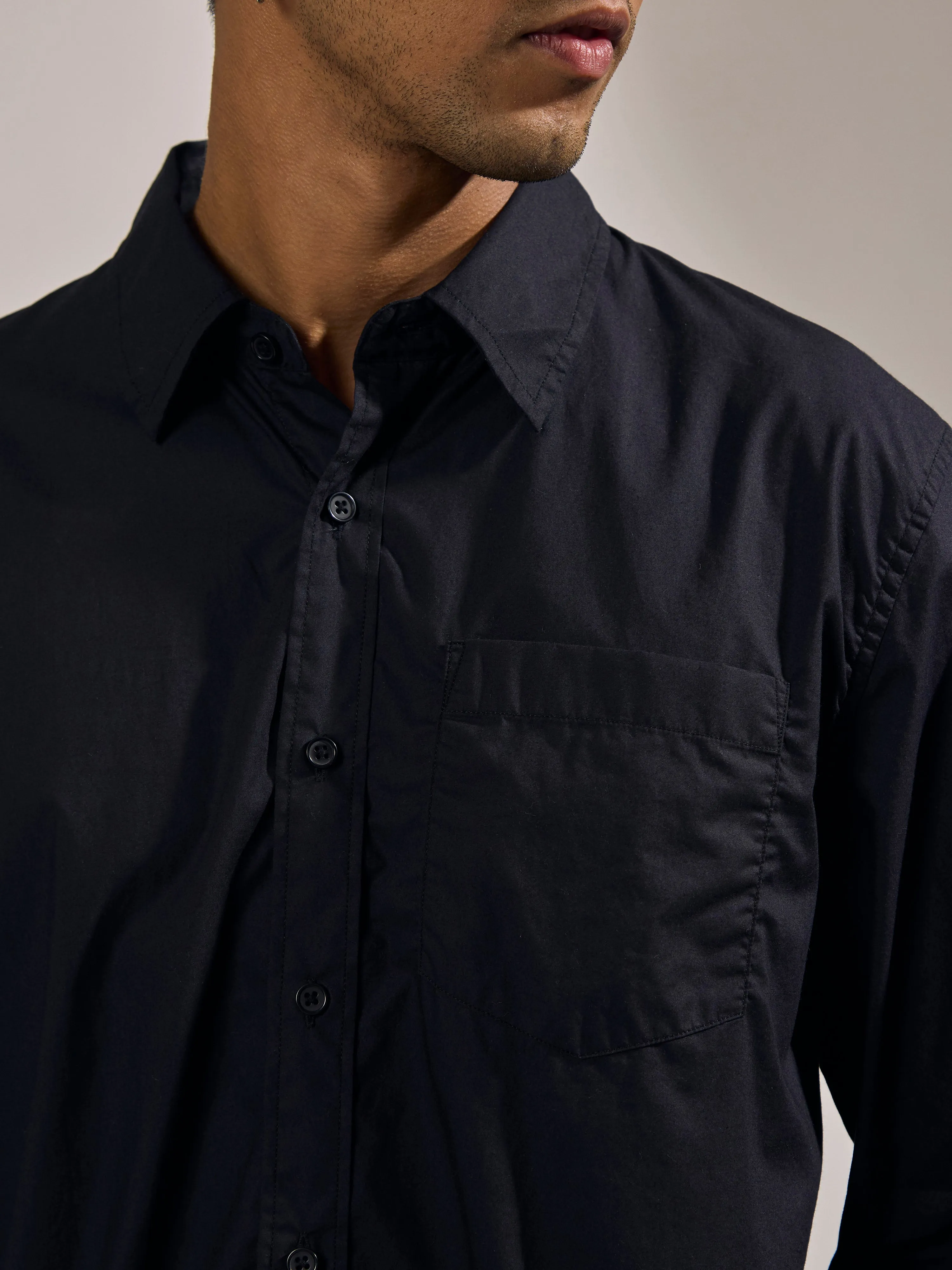 Eluded - Regular Fit Full Sleeve Poplin Shirt - Black