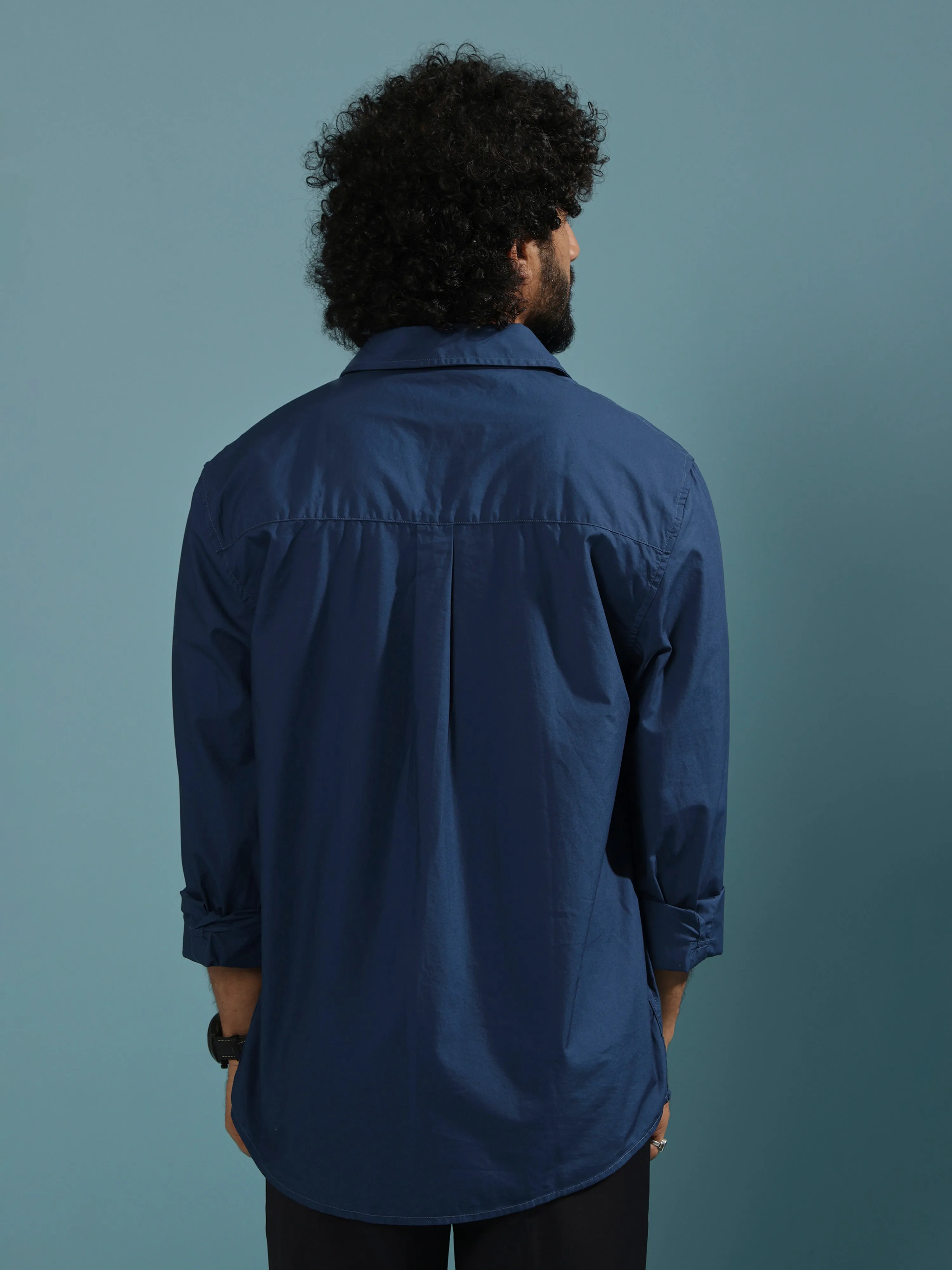 Eluded - Regular Fit Full Sleeve Poplin Shirt - Dark Blue