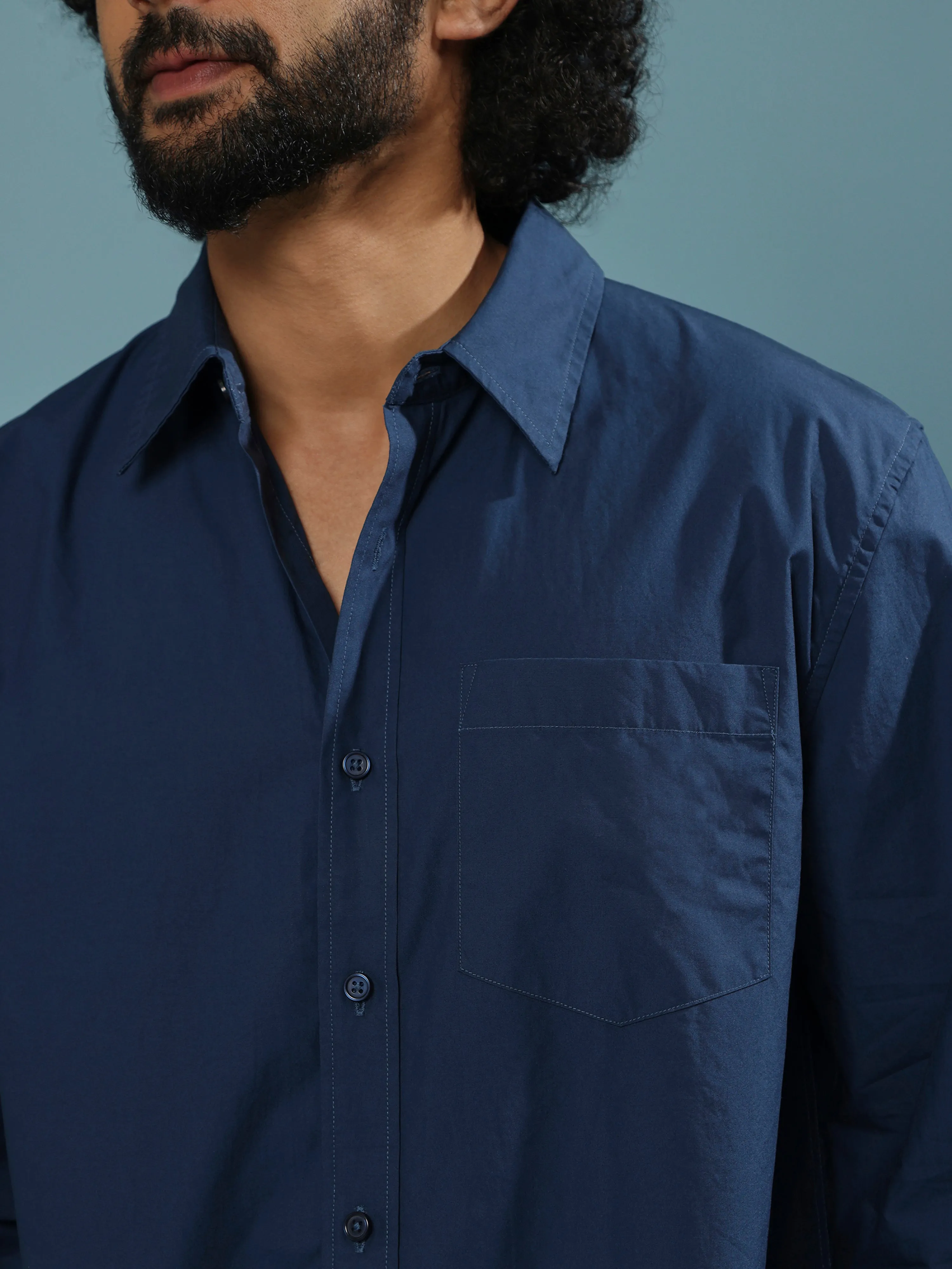 Eluded - Regular Fit Full Sleeve Poplin Shirt - Dark Blue
