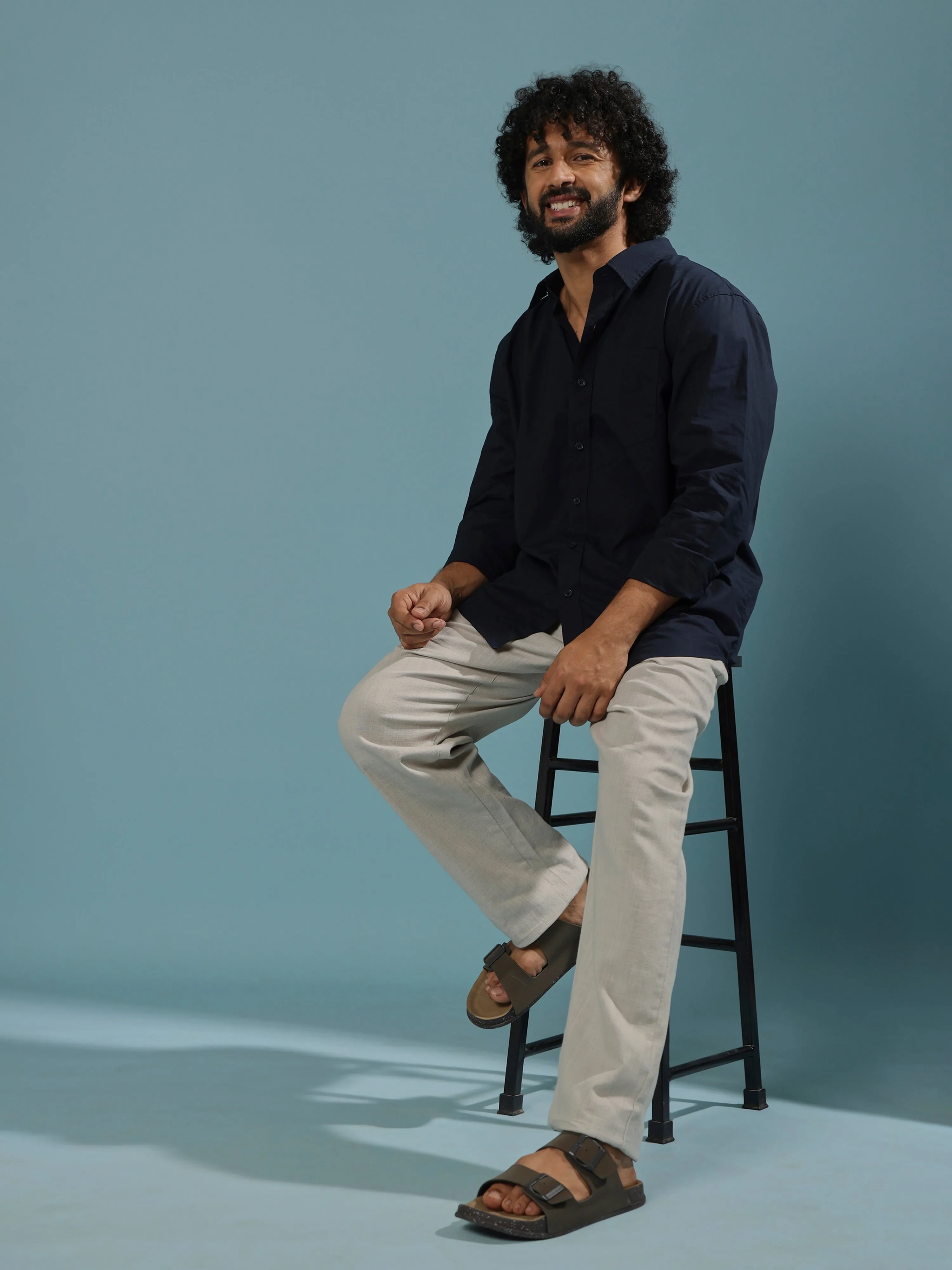 Eluded - Regular Fit Full Sleeve Poplin Shirt - Navy Blue