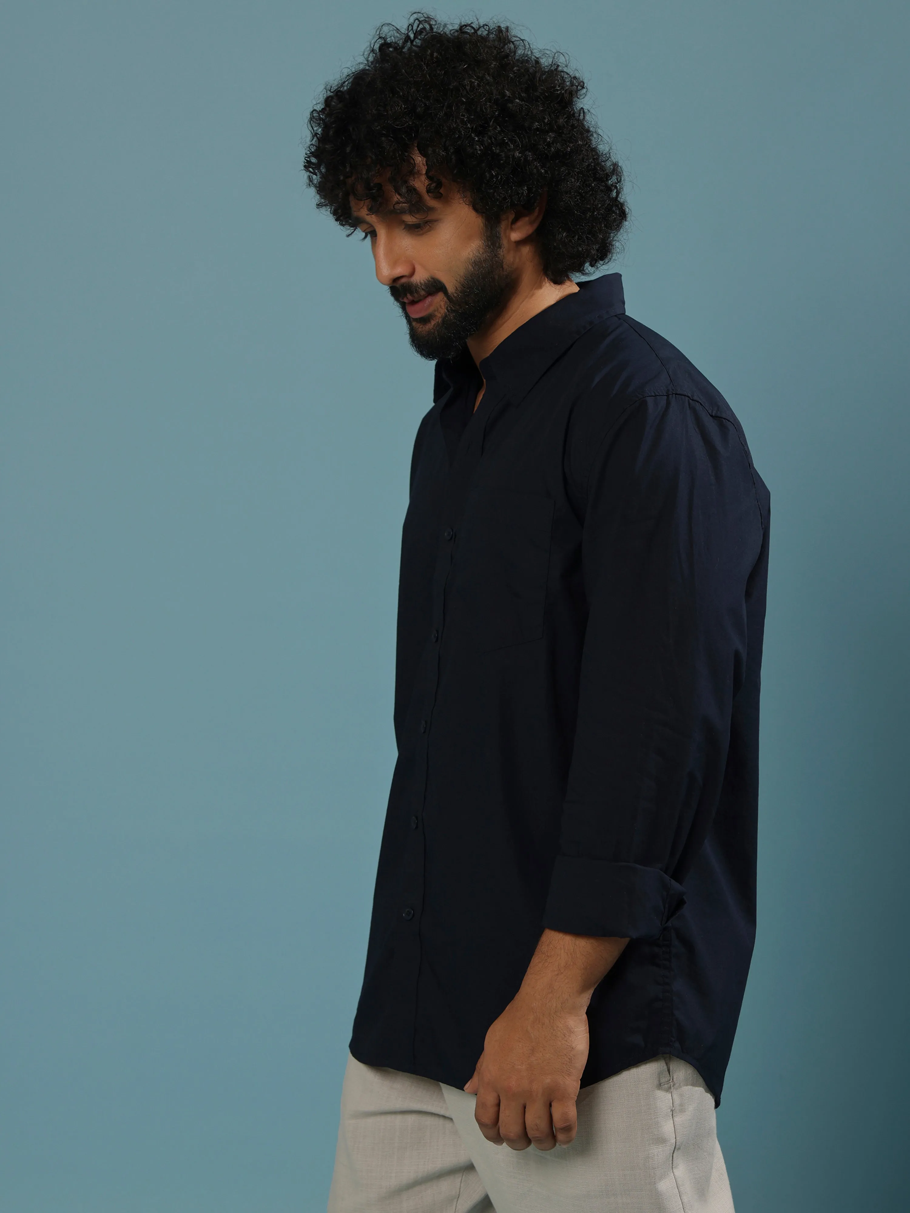 Eluded - Regular Fit Full Sleeve Poplin Shirt - Navy Blue
