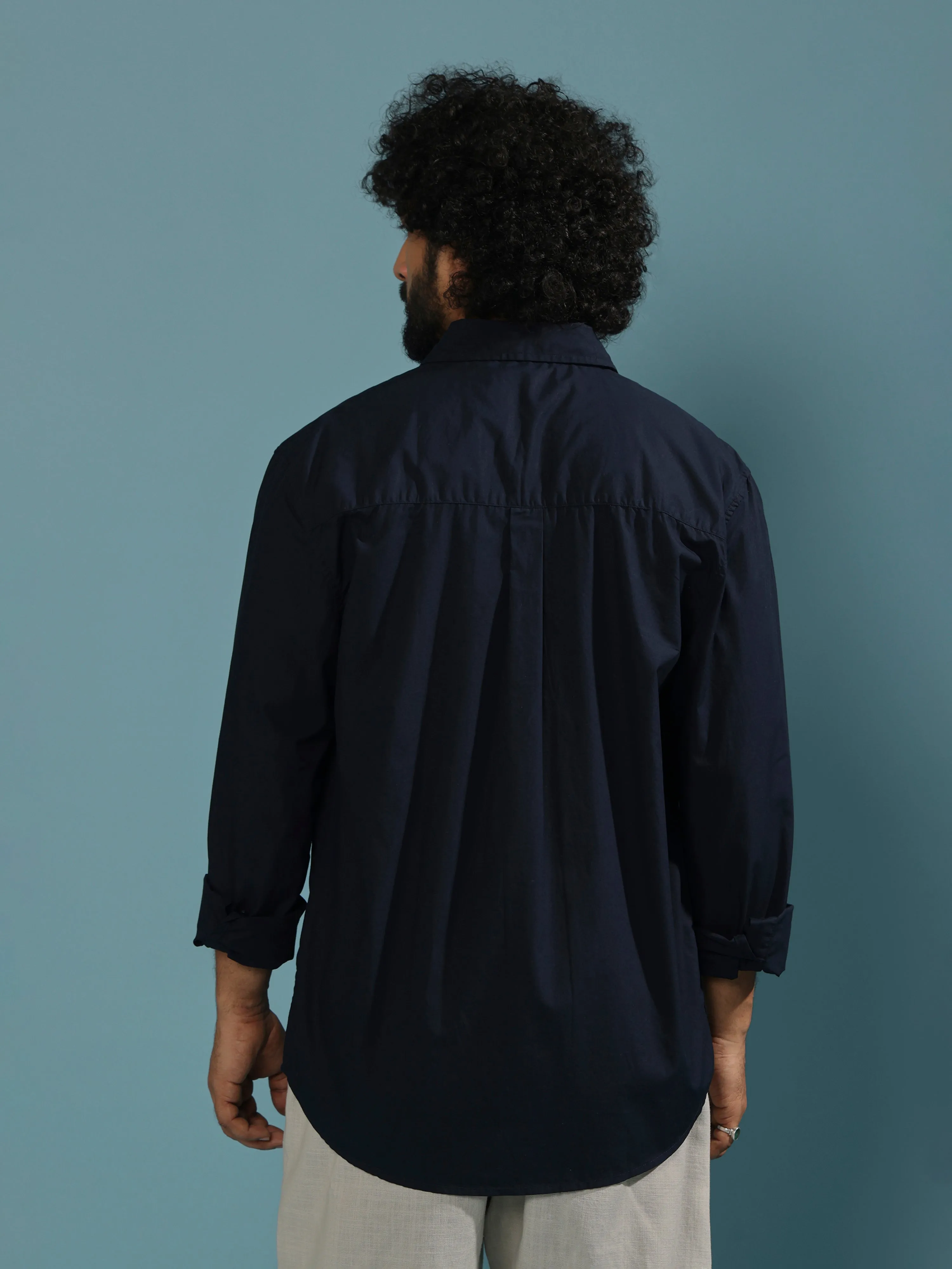 Eluded - Regular Fit Full Sleeve Poplin Shirt - Navy Blue