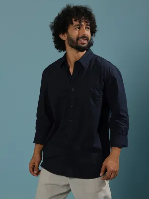 Eluded - Regular Fit Full Sleeve Poplin Shirt - Navy Blue