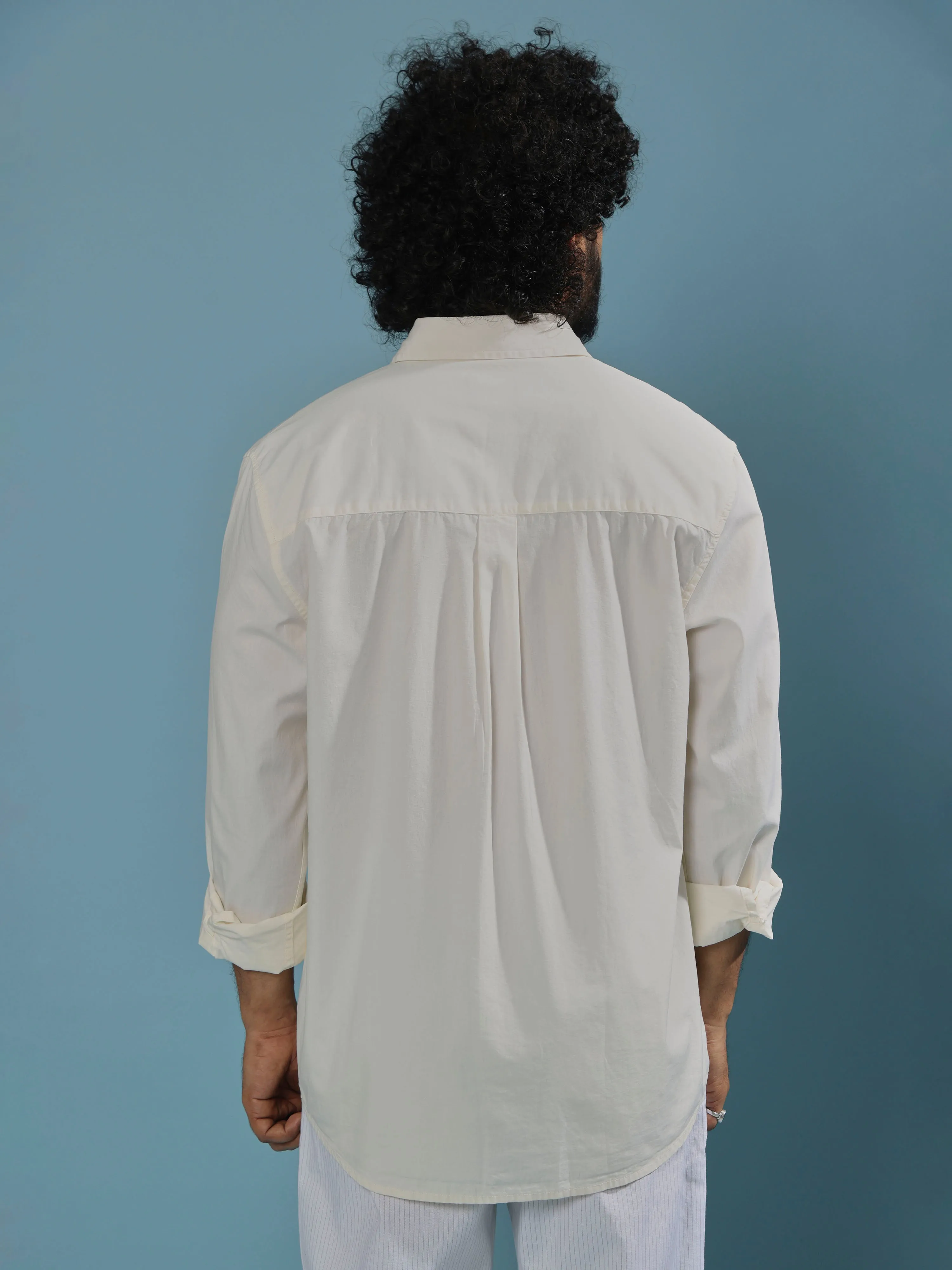 Eluded - Regular Fit Full Sleeve Poplin Shirt - Off White