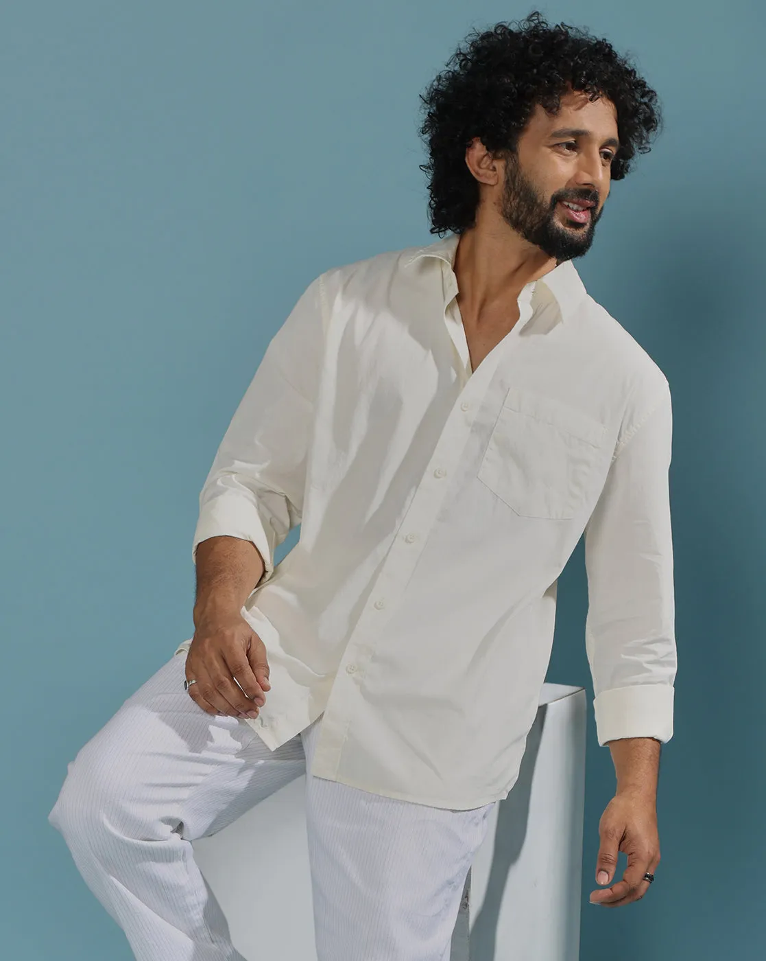 Eluded - Regular Fit Full Sleeve Poplin Shirt - Off White