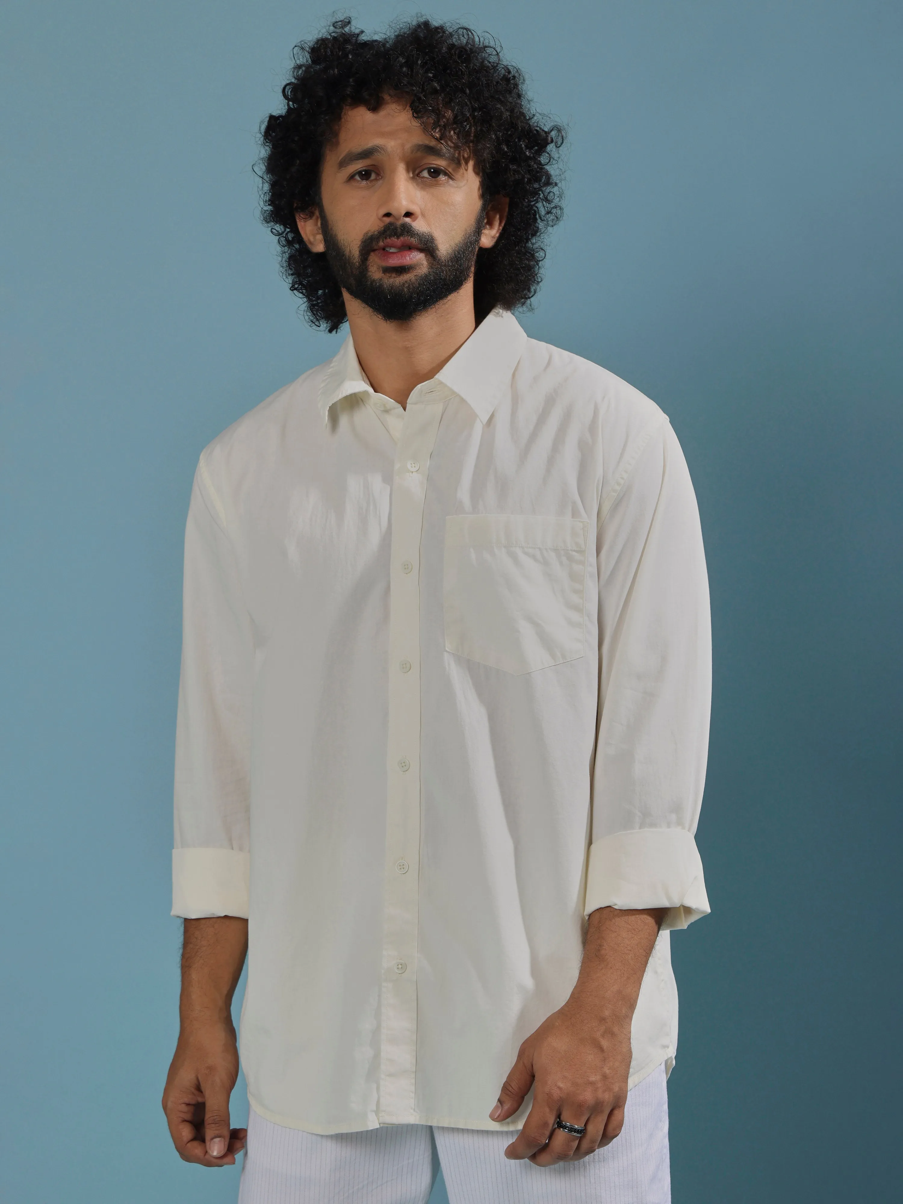 Eluded - Regular Fit Full Sleeve Poplin Shirt - Off White