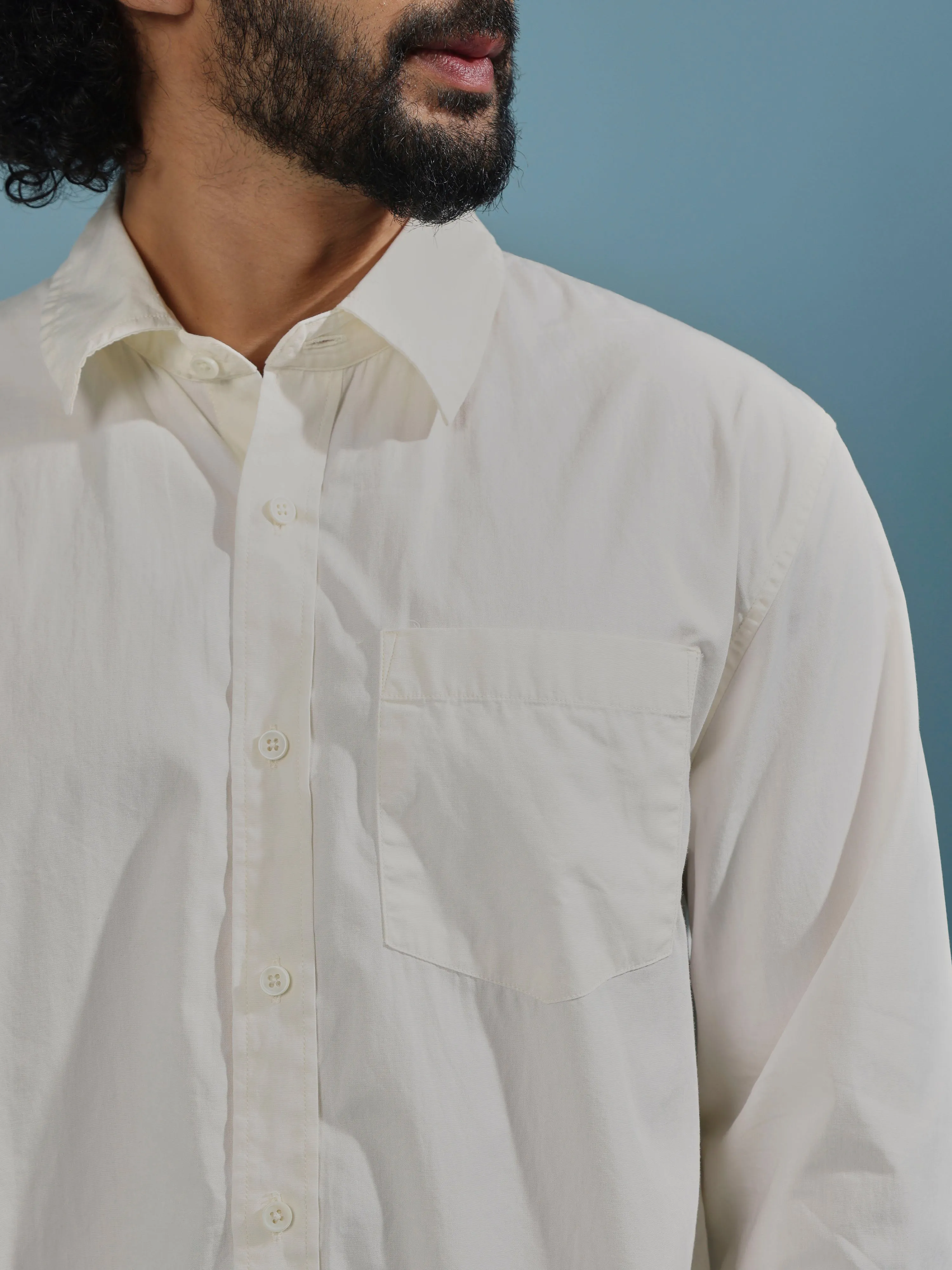 Eluded - Regular Fit Full Sleeve Poplin Shirt - Off White