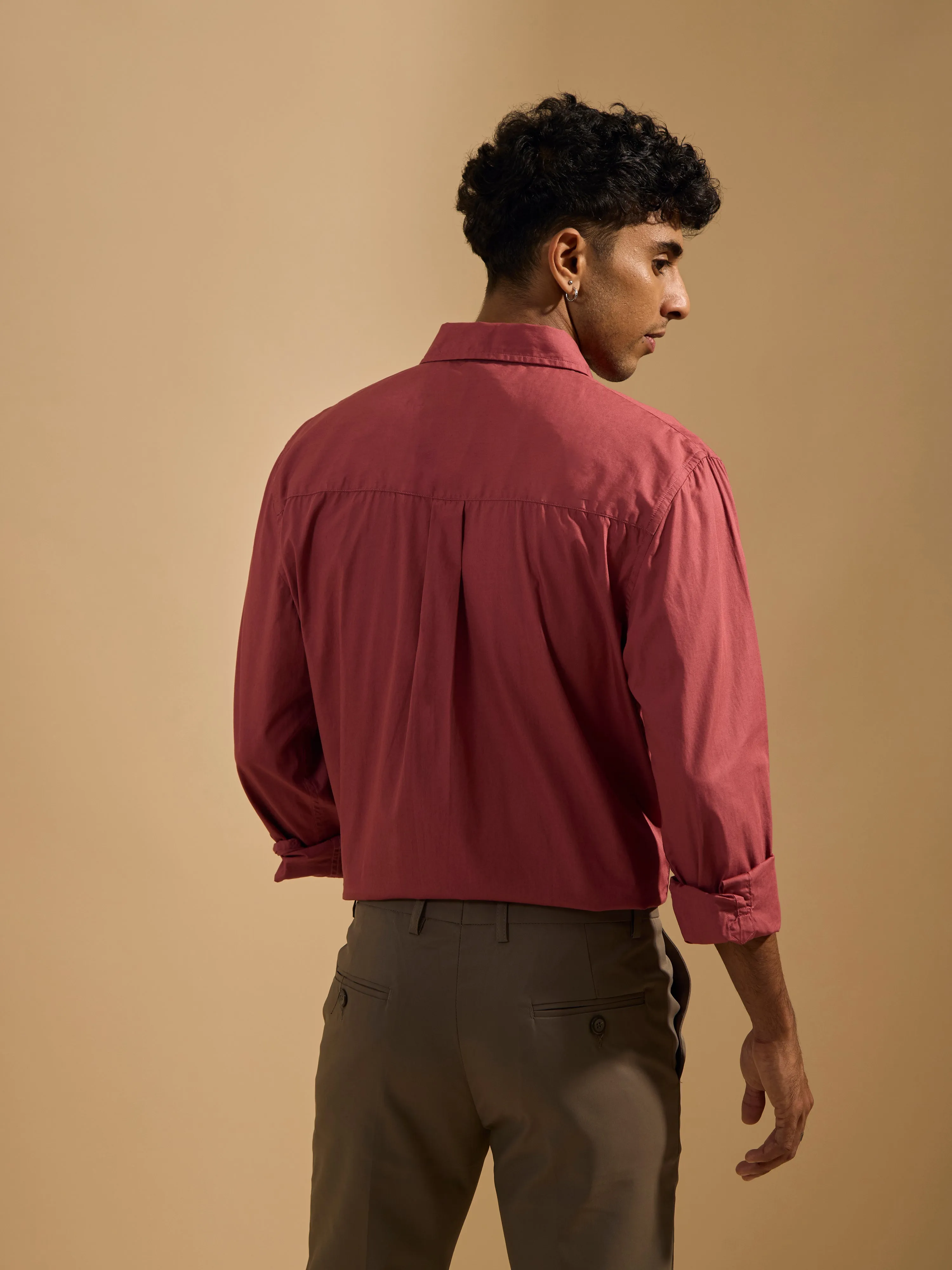 Eluded - Regular Fit Full Sleeve Poplin Shirt - Red