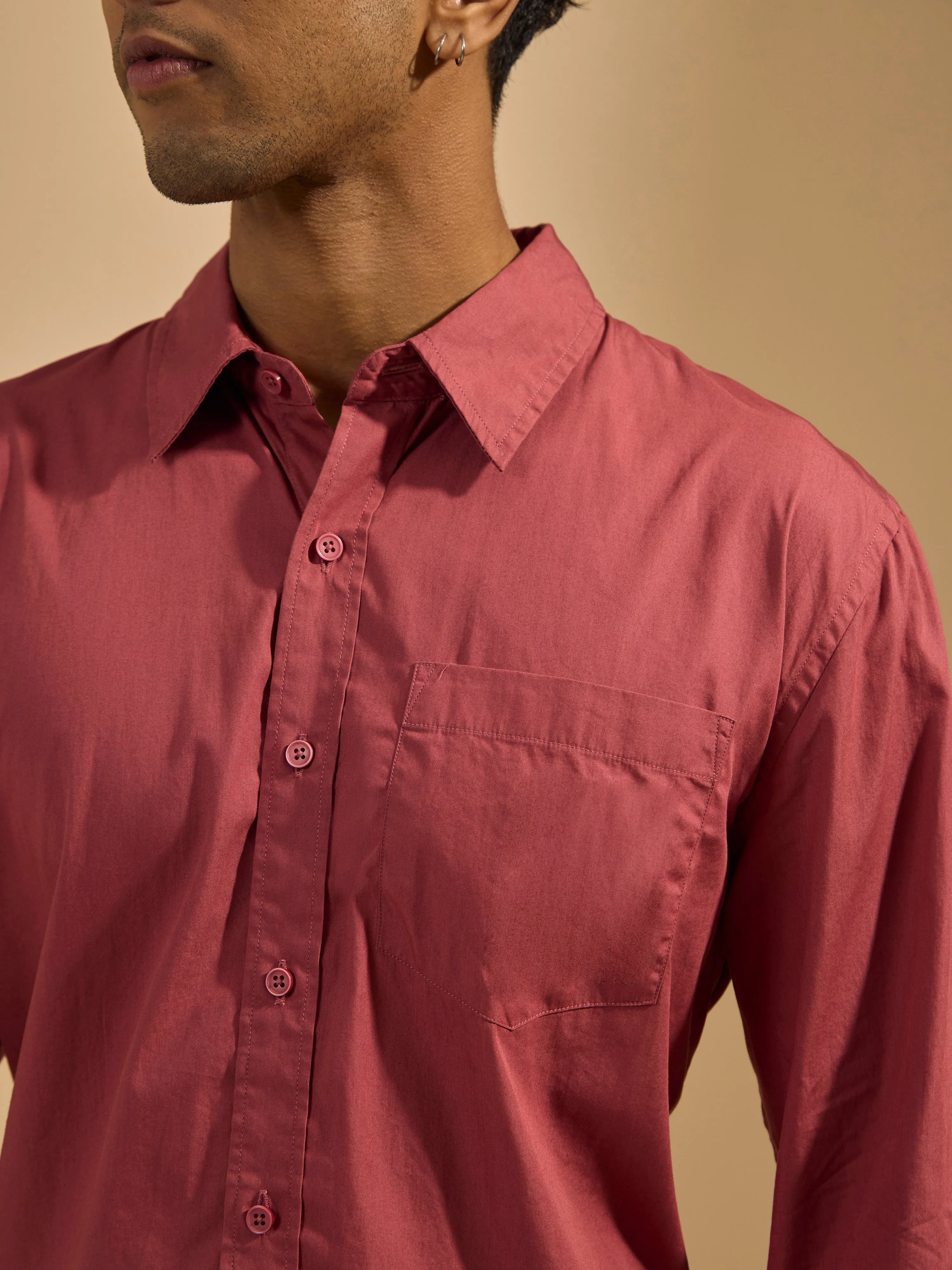 Eluded - Regular Fit Full Sleeve Poplin Shirt - Red