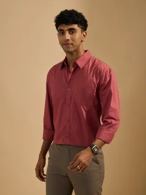Eluded - Regular Fit Full Sleeve Poplin Shirt - Red