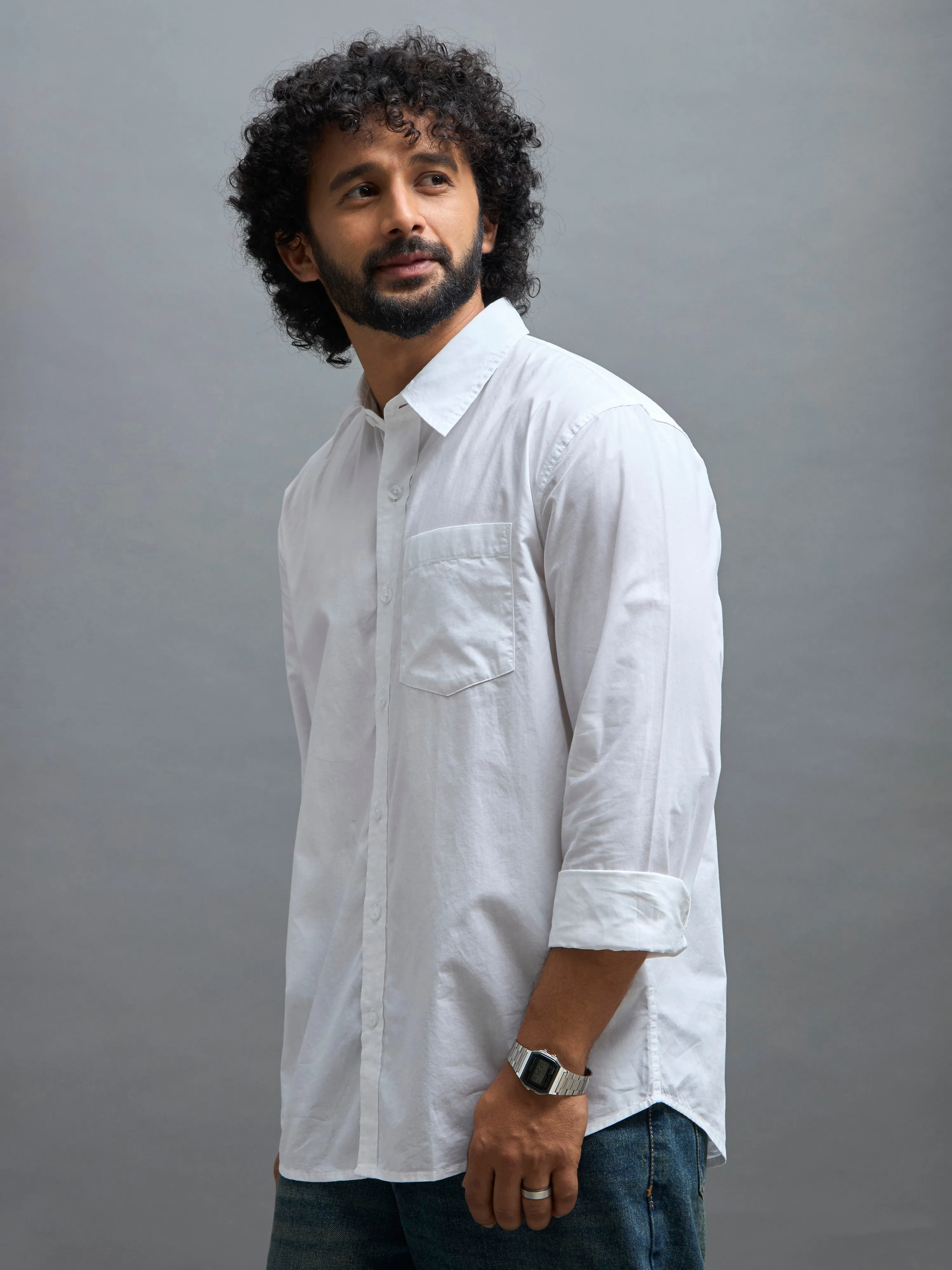 Eluded - Regular Fit Full Sleeve Poplin Shirt - White