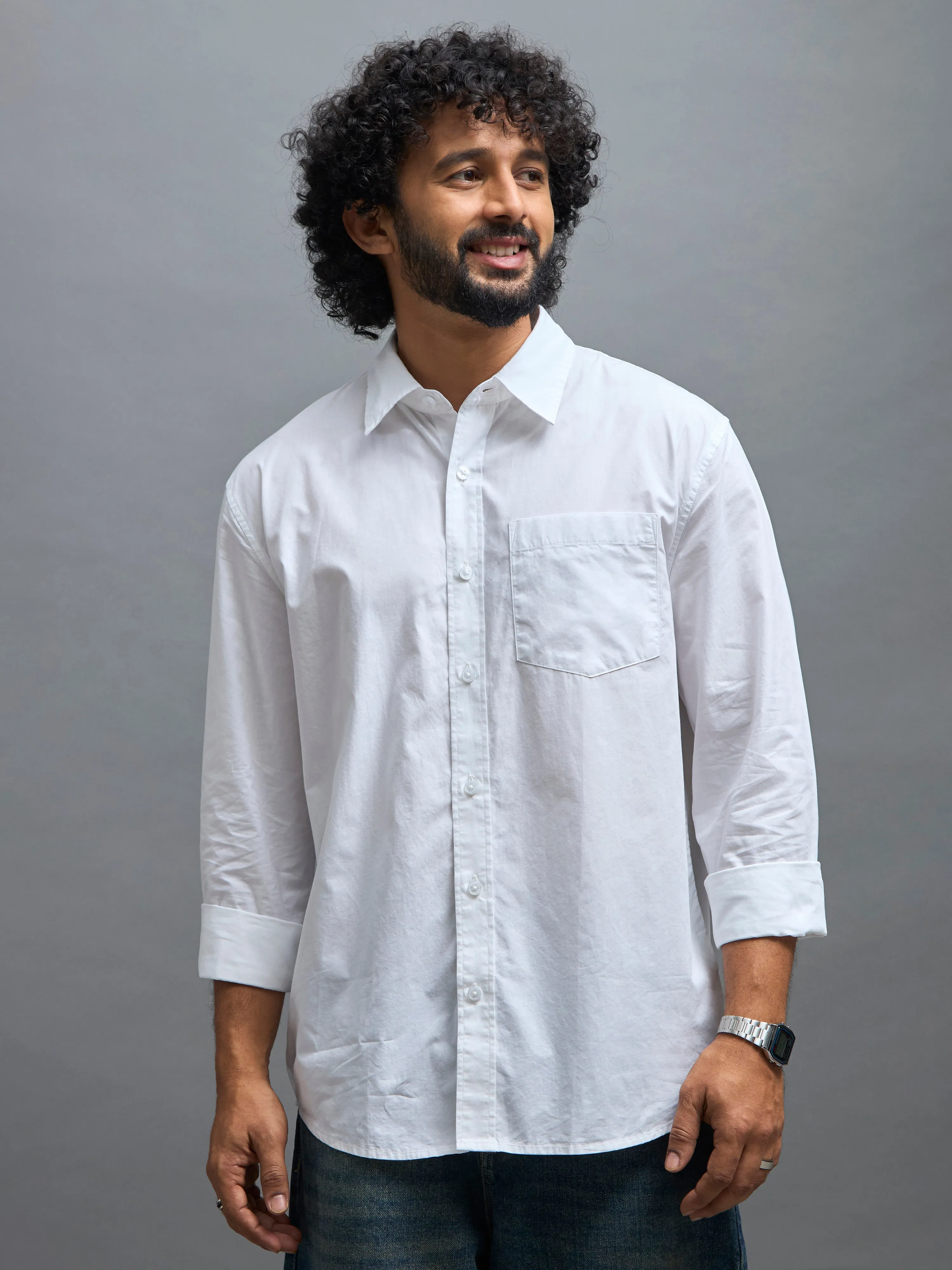 Eluded - Regular Fit Full Sleeve Poplin Shirt - White