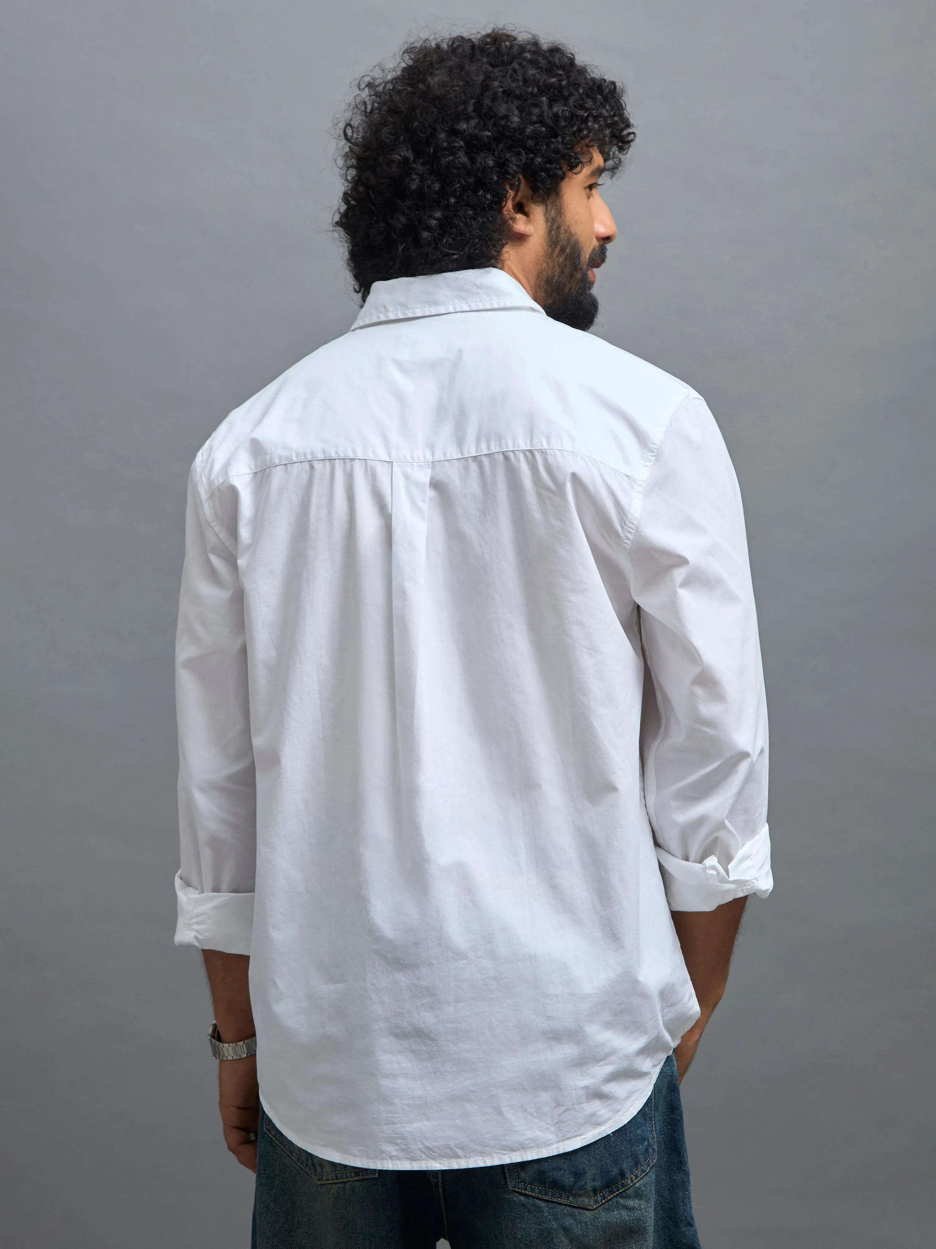 Eluded - Regular Fit Full Sleeve Poplin Shirt - White