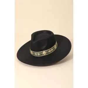 Embroidered Strap Fedora Fashion Hat