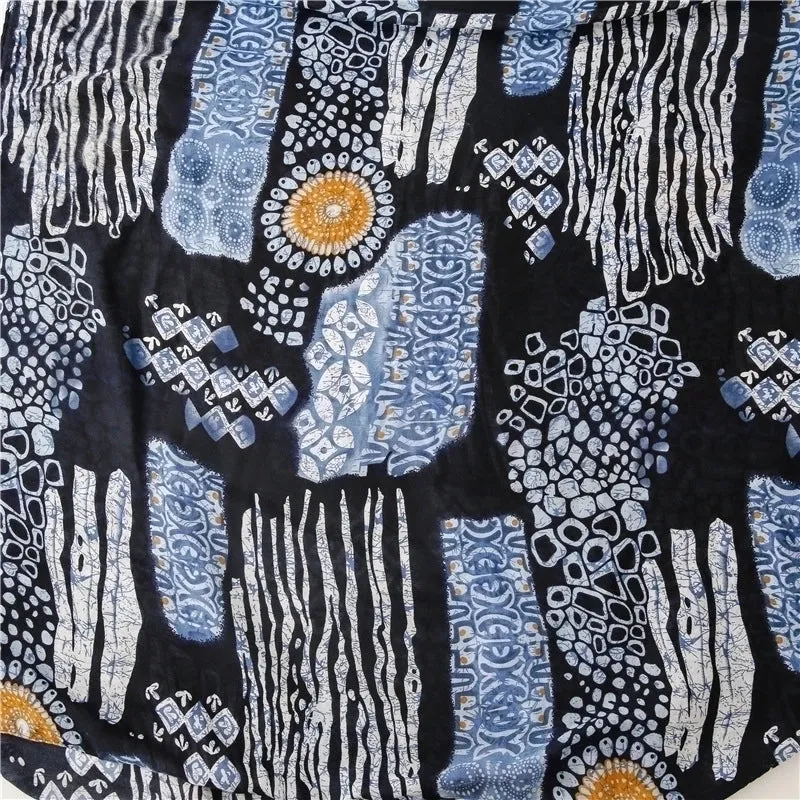 Ethnic Blue And White Porcelain Pop Totem Silk Scarf Long Braid Gauze Scarf Wholesale