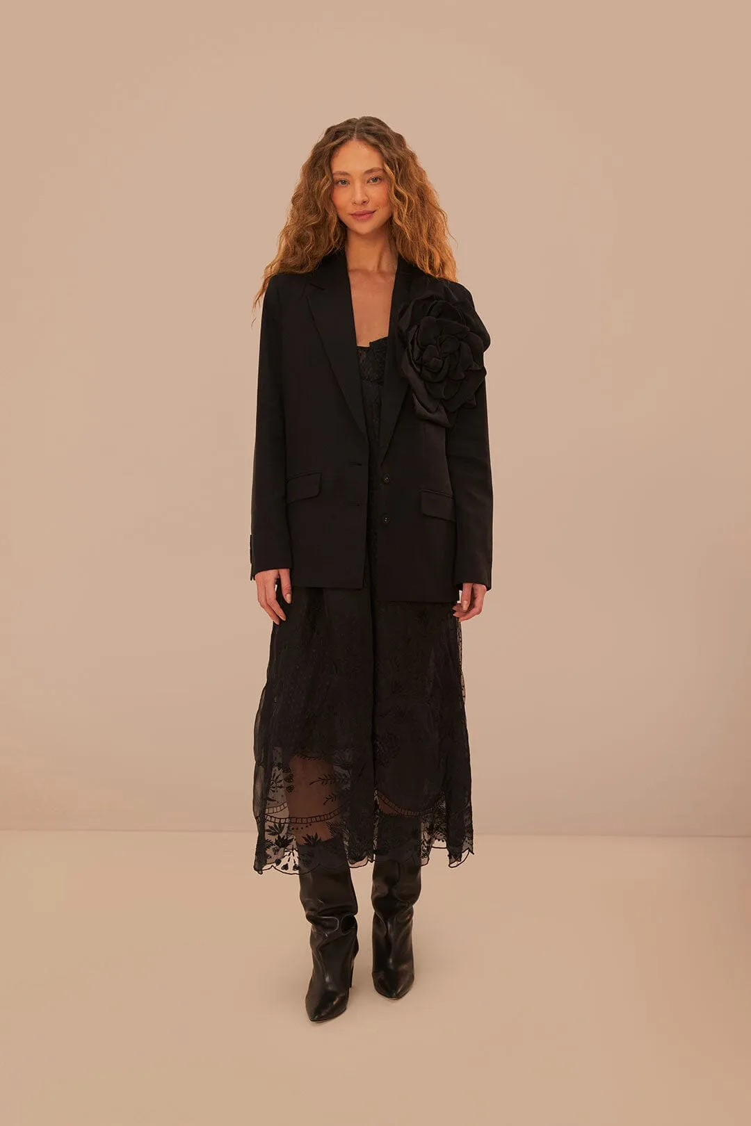 Farm Rio Black Flowered Blazer
