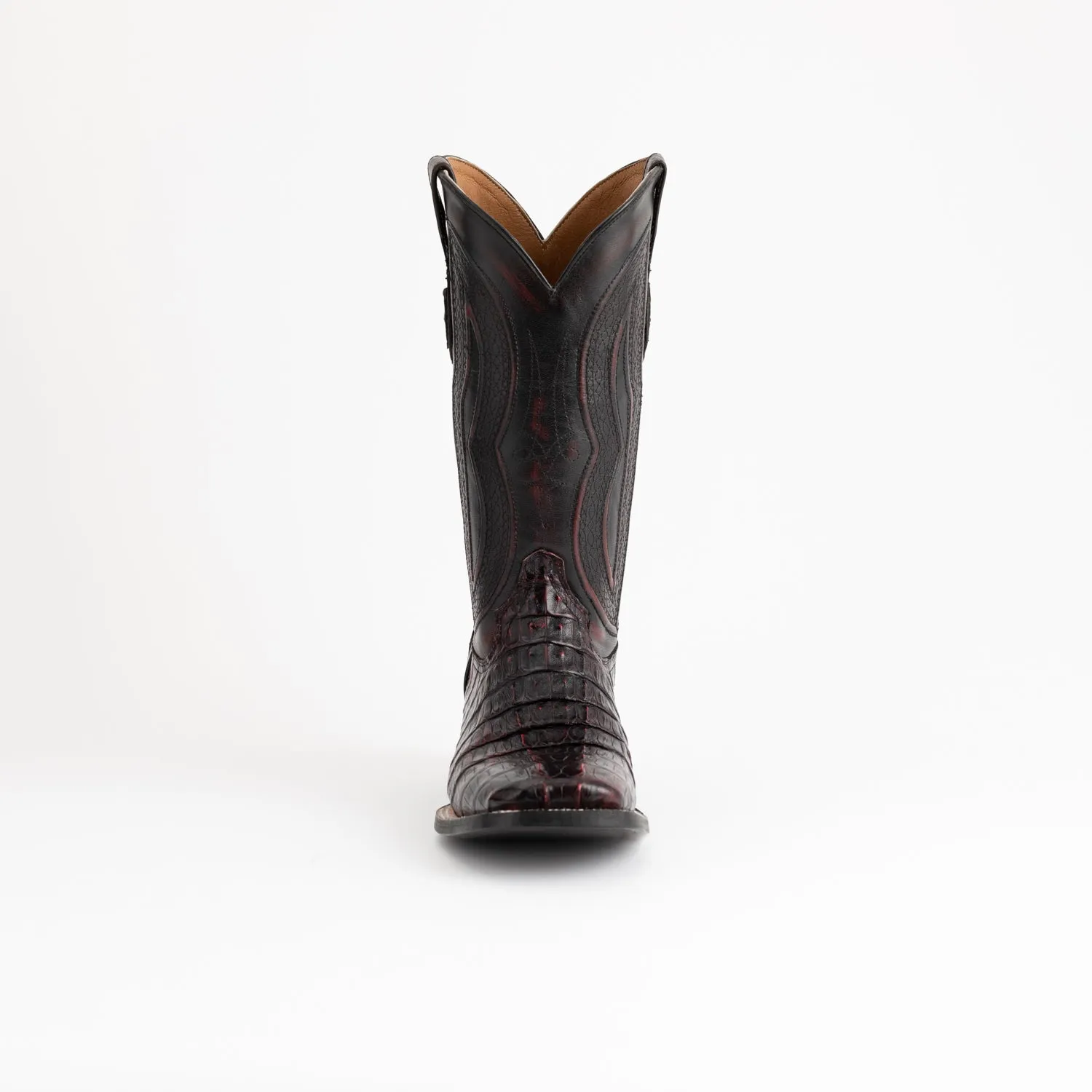 Ferrini Mens Black Cherry Leather Caiman S-Toe Dakota Cowboy Boots