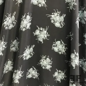 Floral Light-Weight Washed Silk Crepe de Chine - Dark Blue / Baby Blue