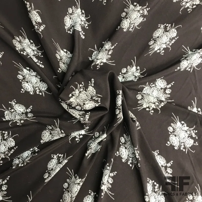 Floral Light-Weight Washed Silk Crepe de Chine - Dark Blue / Baby Blue