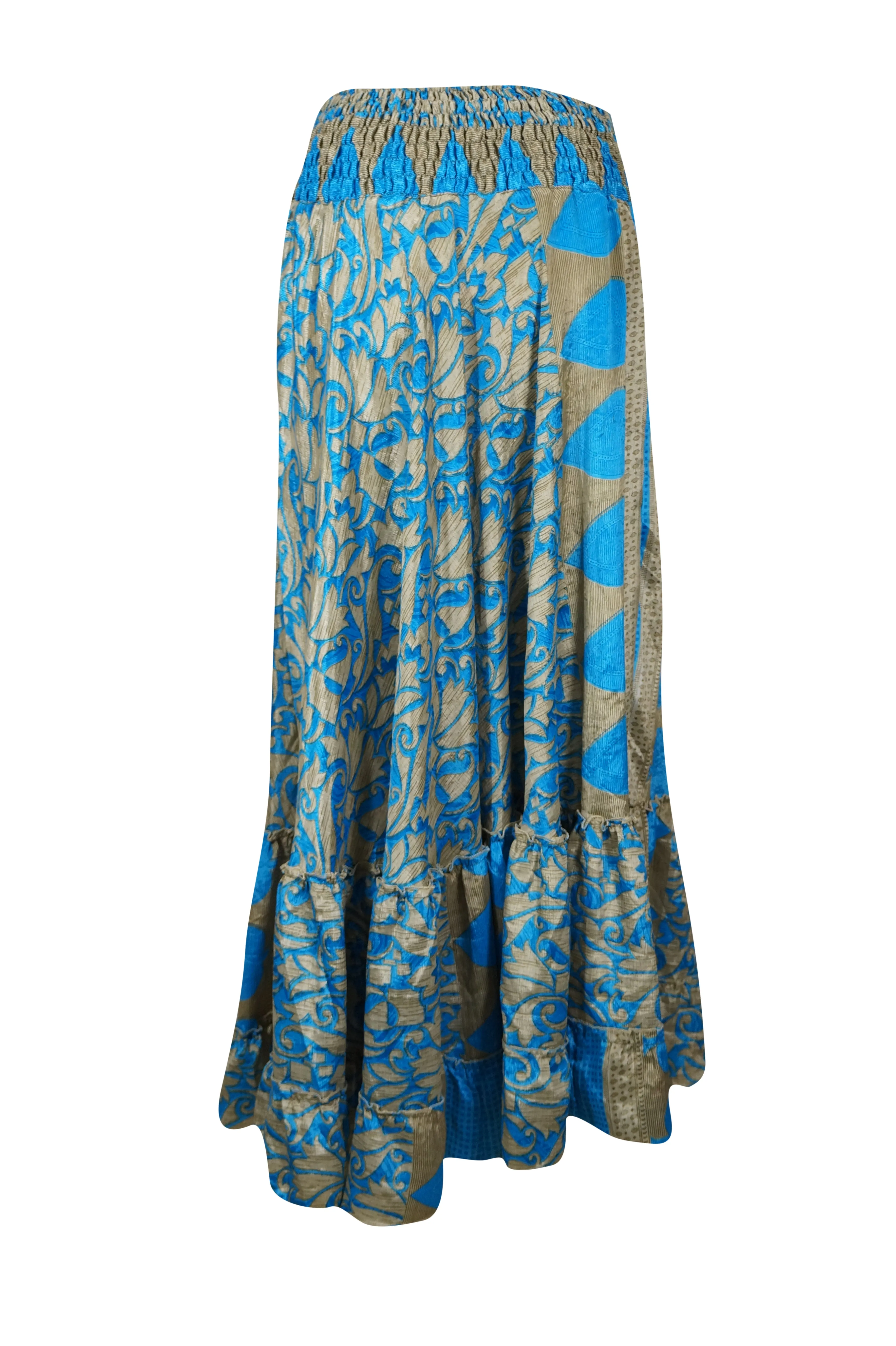 Flowy Skirts for Women Light Blue Floral Beach Maxi Skirt Tiered Ruffle ML