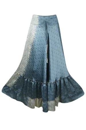 Flowy Skirts for Women Stone Blue Beach Maxi Skirt Tiered Ruffle Boho Skirt ML