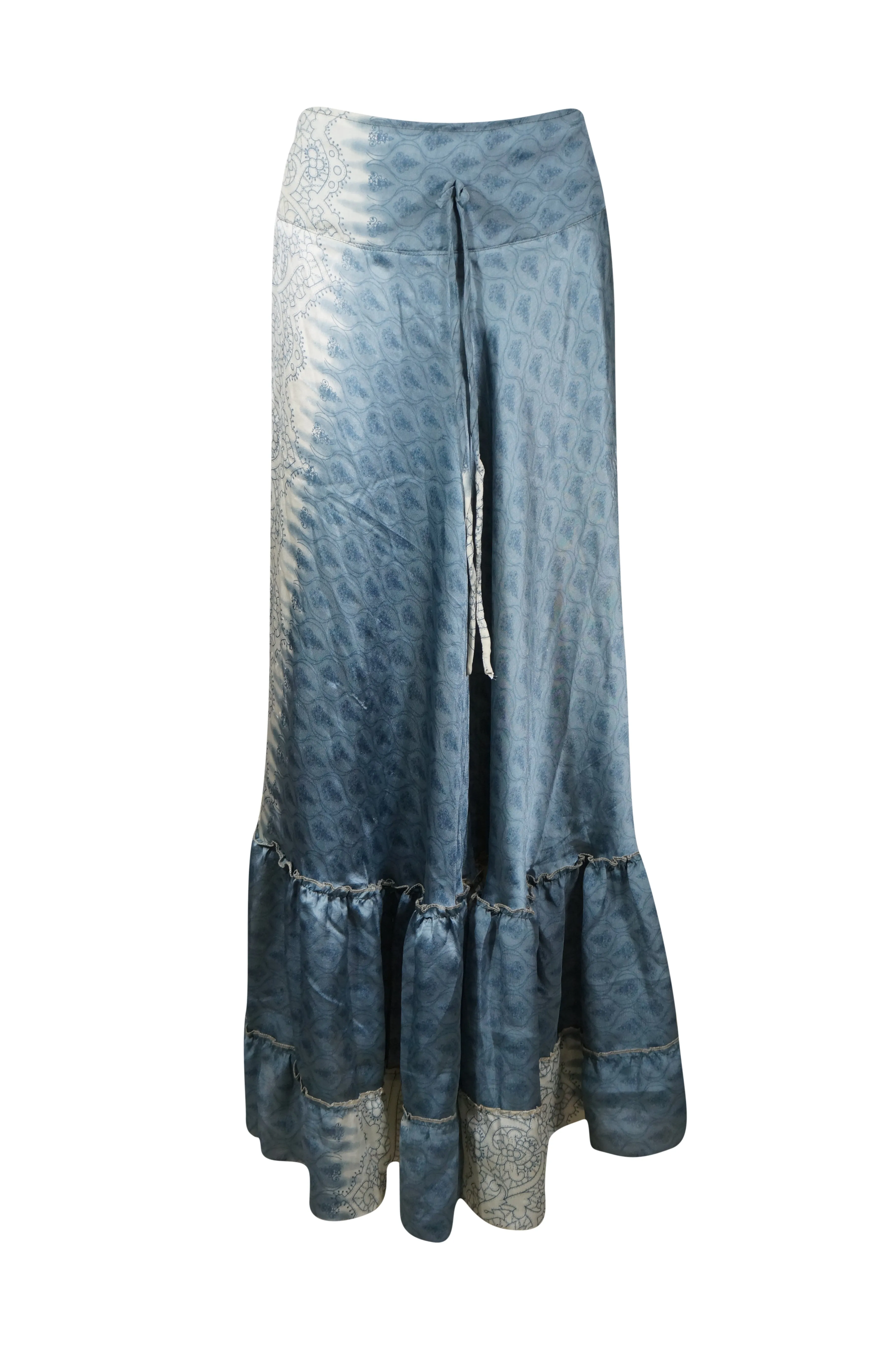 Flowy Skirts for Women Stone Blue Beach Maxi Skirt Tiered Ruffle Boho Skirt ML