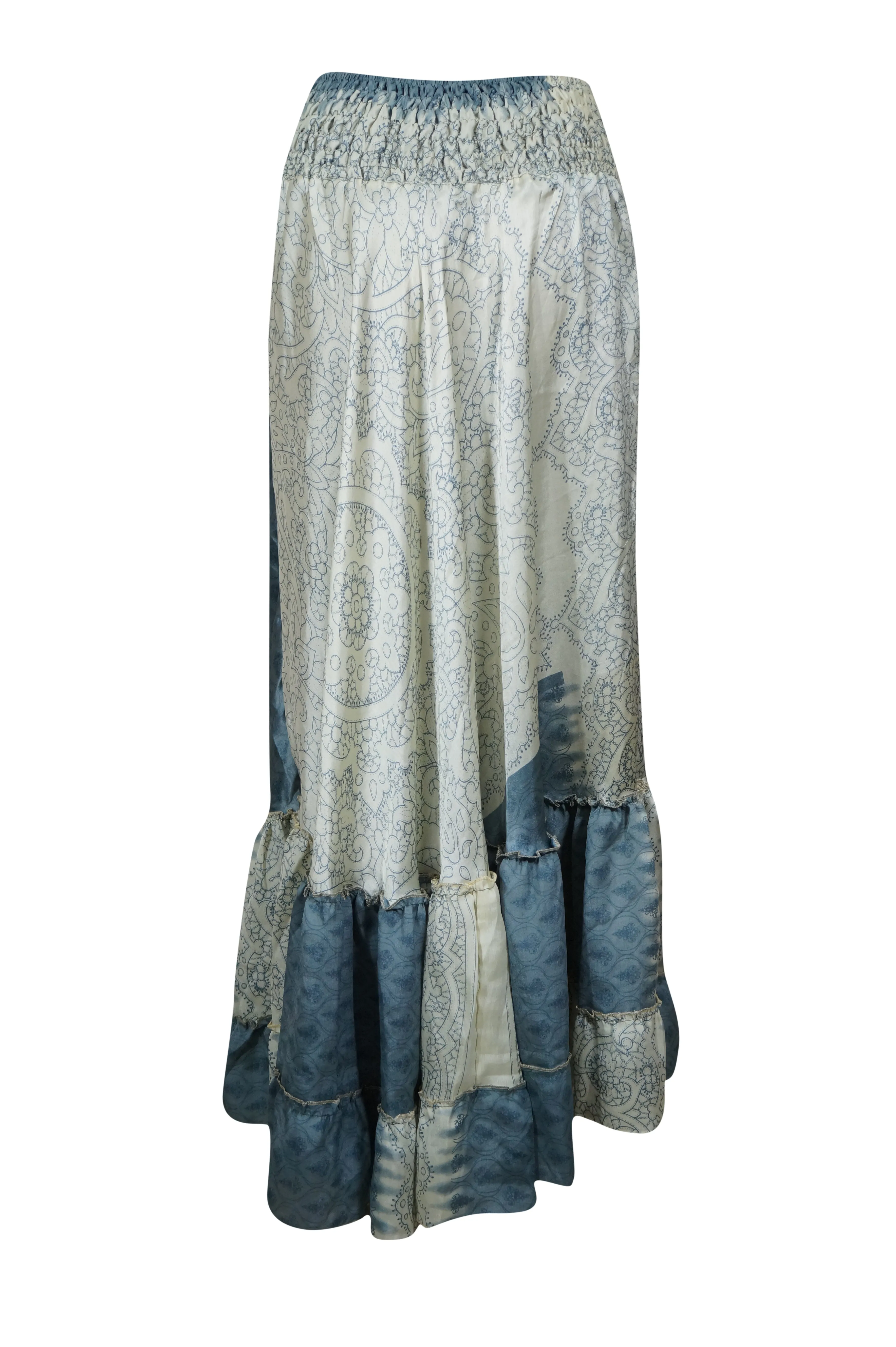 Flowy Skirts for Women Stone Blue Beach Maxi Skirt Tiered Ruffle Boho Skirt ML