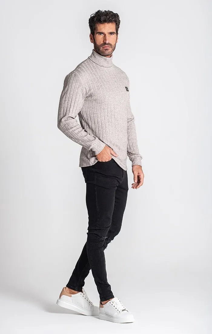 GREY RIBBED TURTLENECK