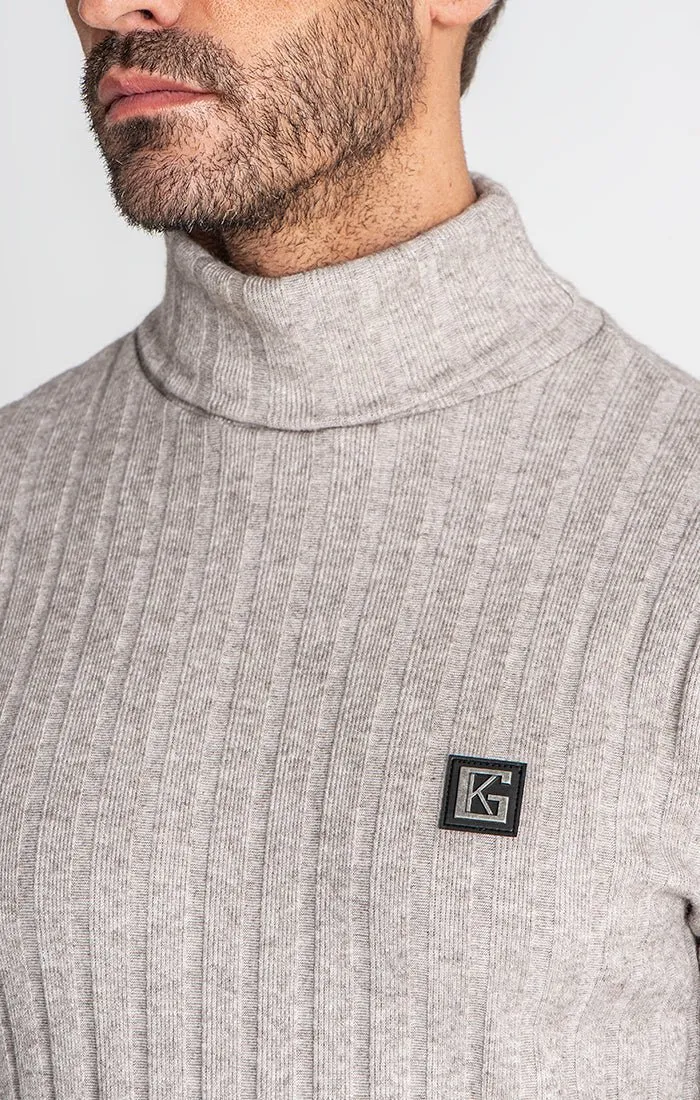 GREY RIBBED TURTLENECK