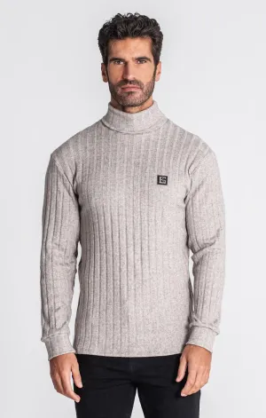 GREY RIBBED TURTLENECK