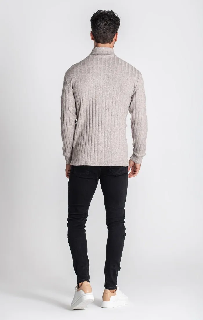 GREY RIBBED TURTLENECK