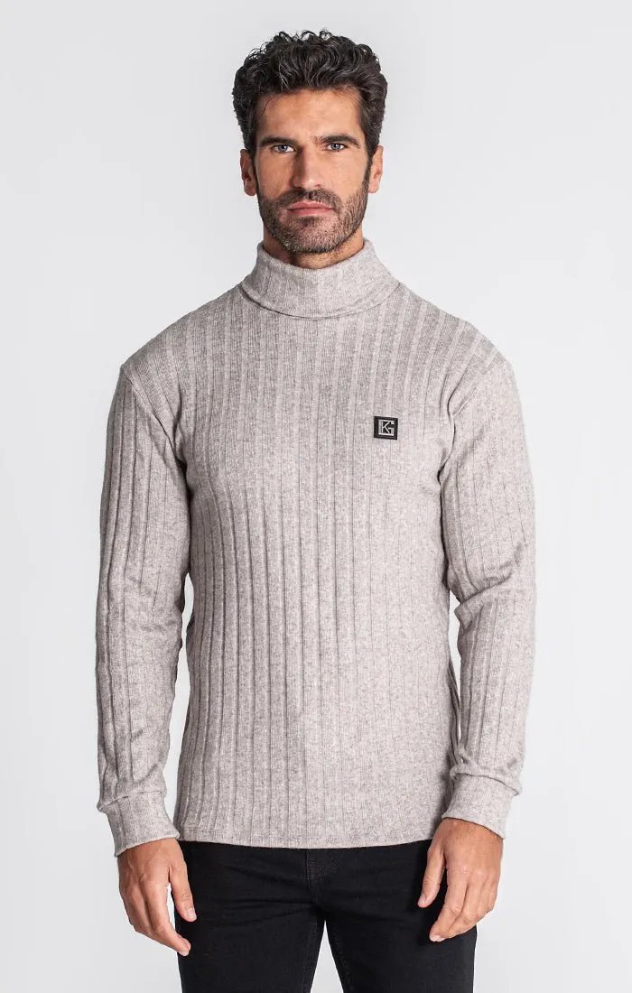 GREY RIBBED TURTLENECK