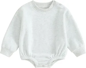 Gueuusu Newborn Warm Sweatshirt Romper Baby Boy Girl Solid Crewneck Long Sleeve Fleece Sweater Bodysuit Thick Winter Clothes