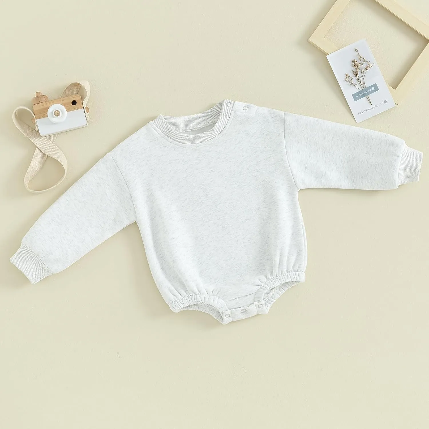 Gueuusu Newborn Warm Sweatshirt Romper Baby Boy Girl Solid Crewneck Long Sleeve Fleece Sweater Bodysuit Thick Winter Clothes