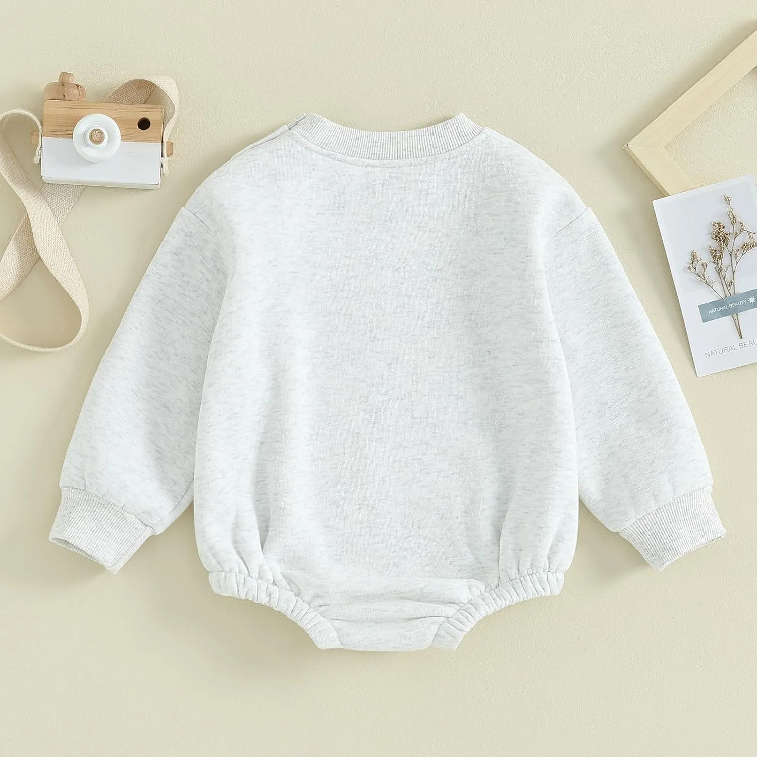 Gueuusu Newborn Warm Sweatshirt Romper Baby Boy Girl Solid Crewneck Long Sleeve Fleece Sweater Bodysuit Thick Winter Clothes