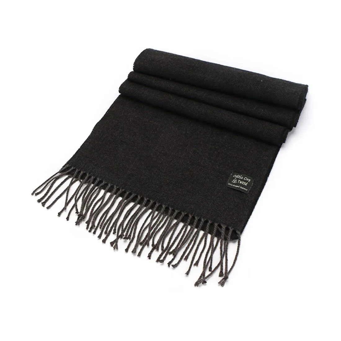 Herringbone Tweed Irish Scarf Black