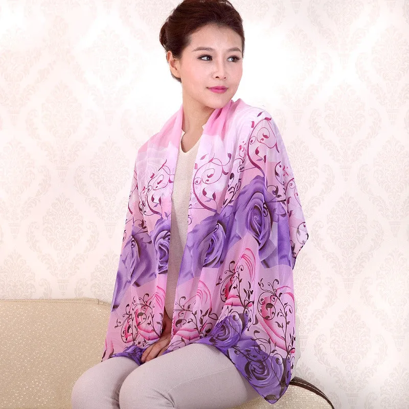 High quality women scarf cotton voile scarves solid warm autumn and winter scarf shawl rose printed