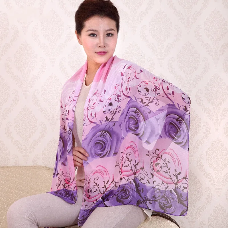 High quality women scarf cotton voile scarves solid warm autumn and winter scarf shawl rose printed