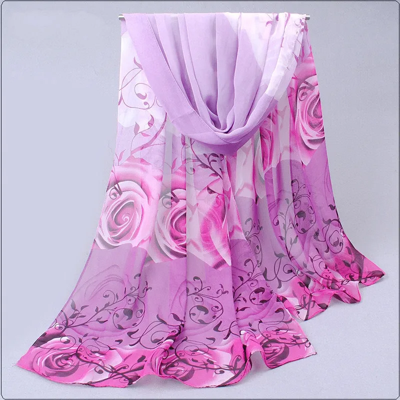 High quality women scarf cotton voile scarves solid warm autumn and winter scarf shawl rose printed