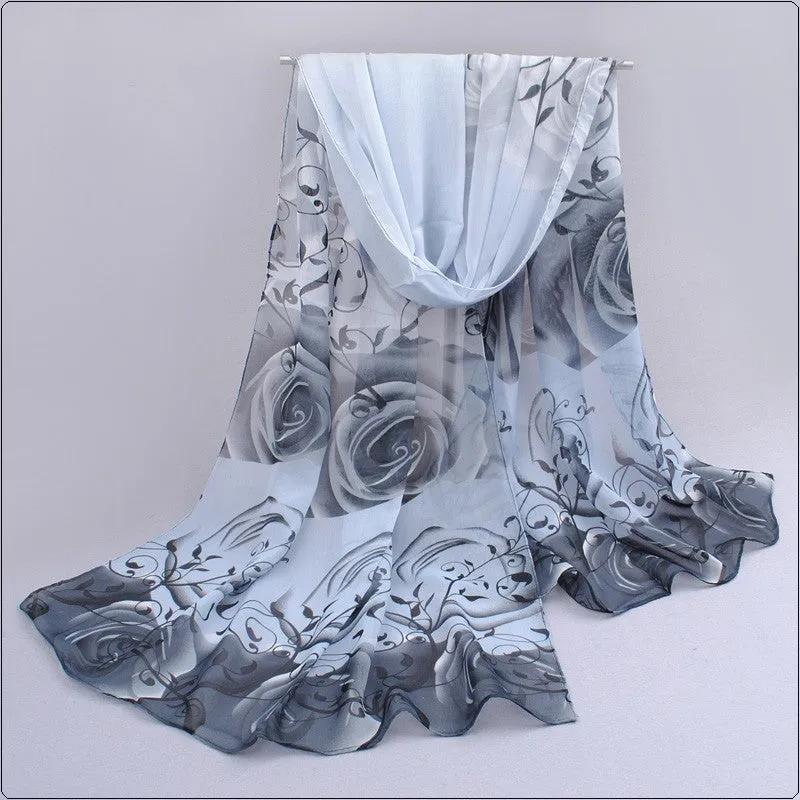 High quality women scarf cotton voile scarves solid warm autumn and winter scarf shawl rose printed