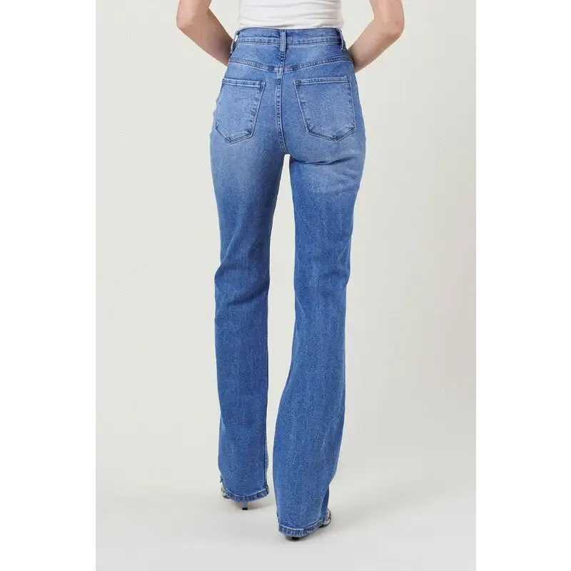 High Rise Distressed Straight Leg Jean