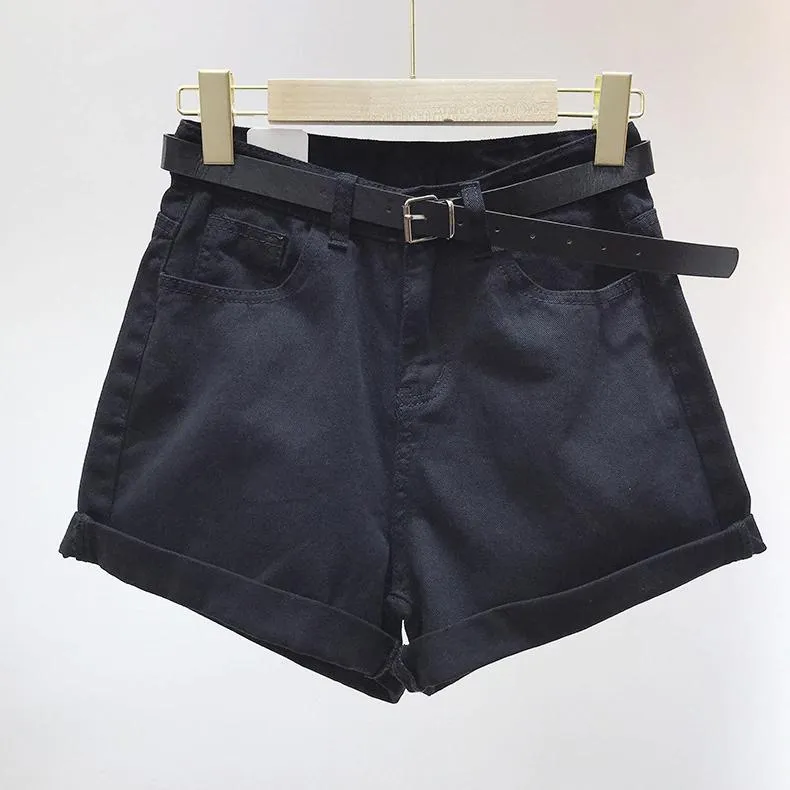 High Waist Classic Denim Shorts With Belt