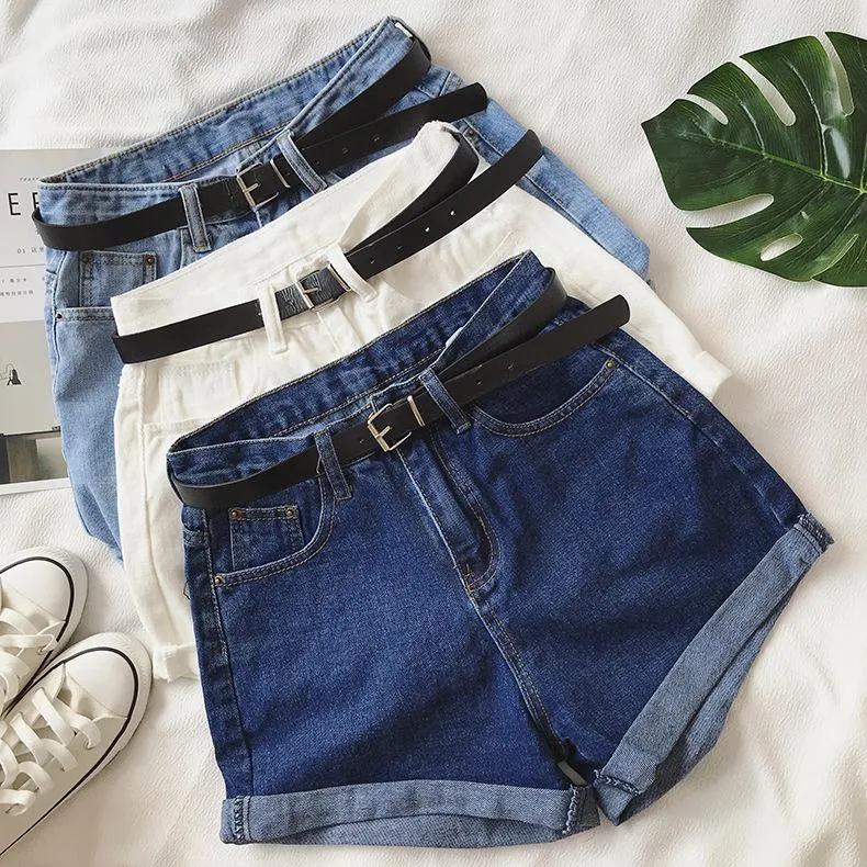 High Waist Classic Denim Shorts With Belt