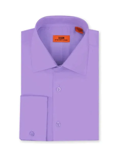 Lavender Steven Land Men's French Cuff Dress Shirt Regular-Fit 100% Cotton