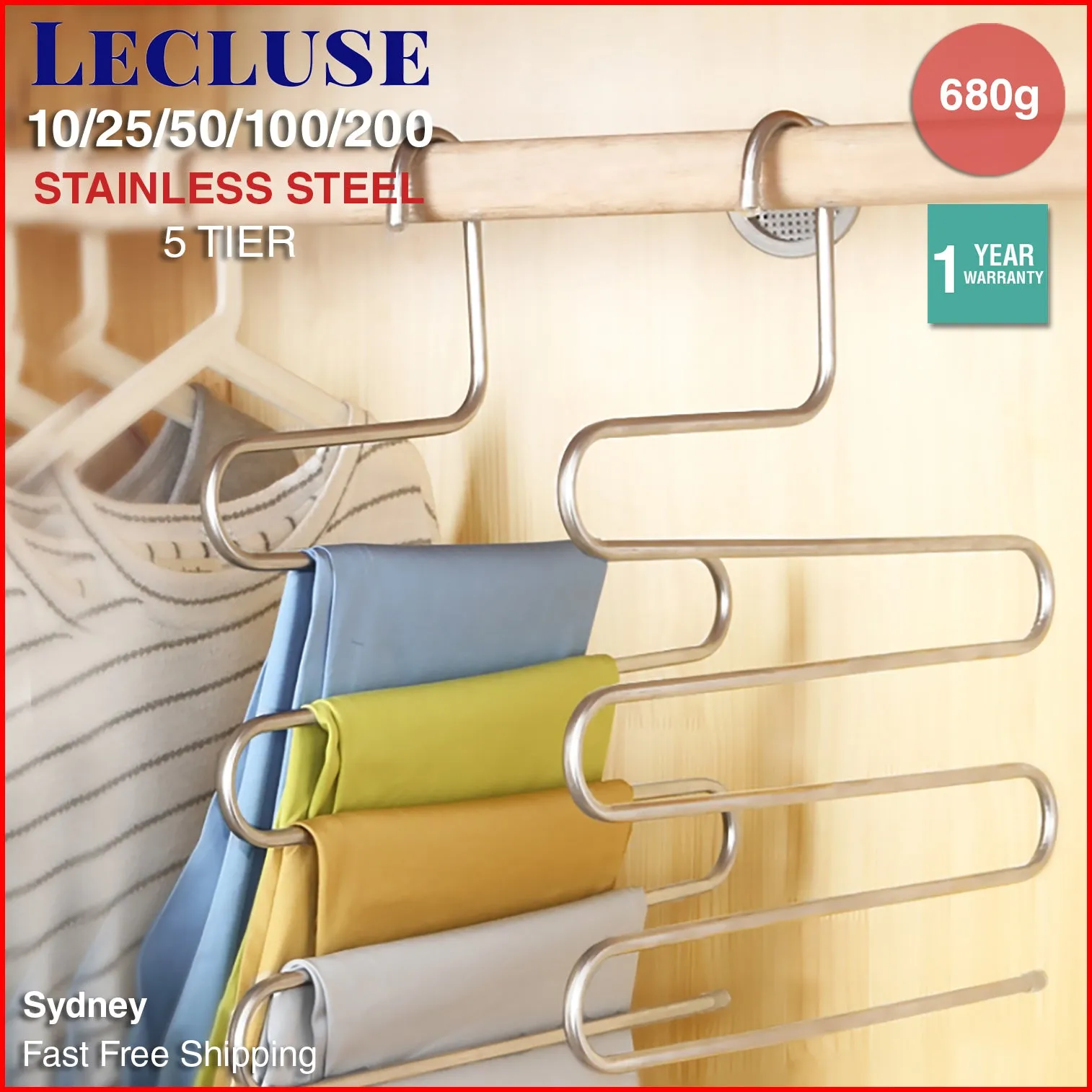Lecluse Stainless Steel Trouser Hangers Pants Tie Clothes Coat Space Saving Bulk